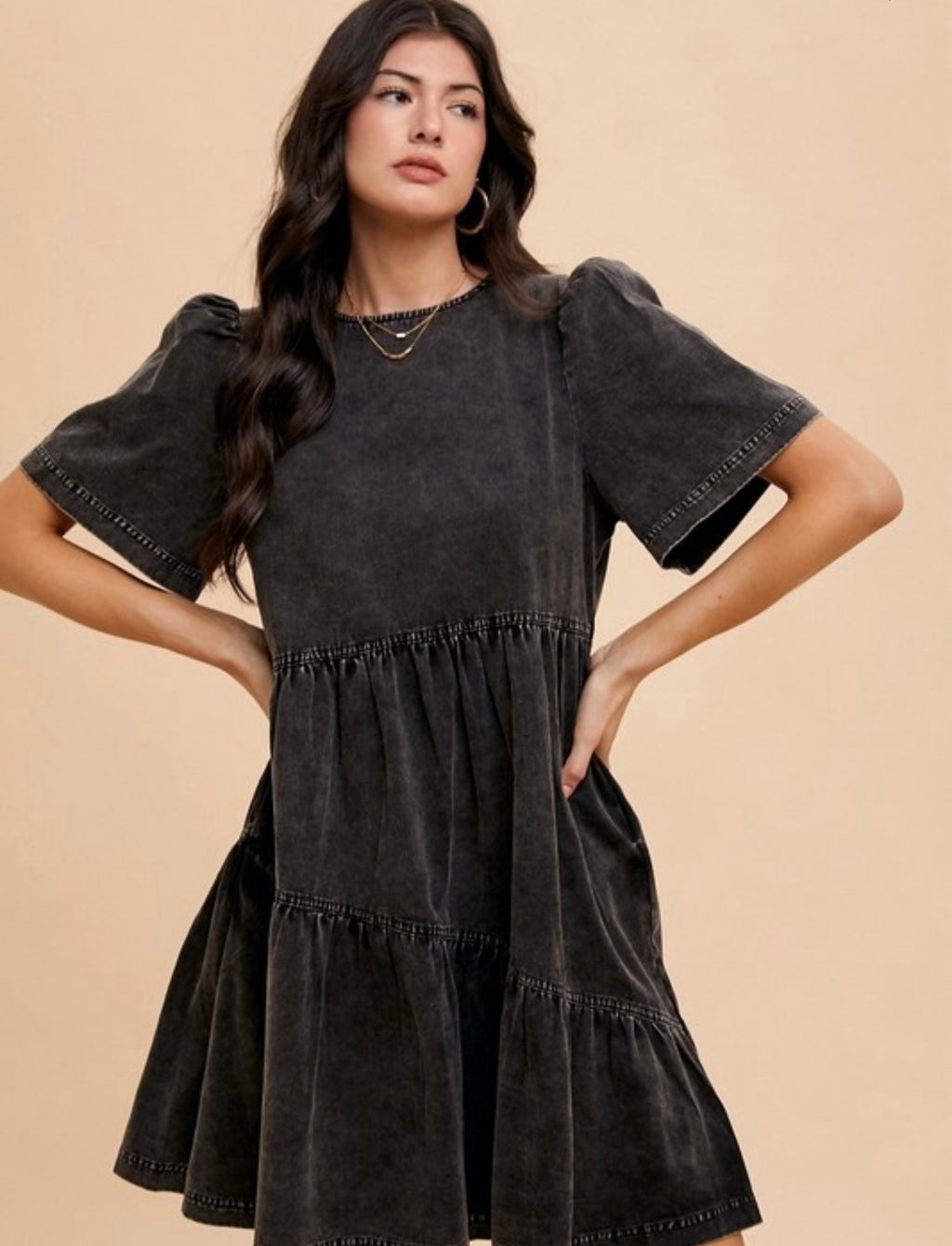 Mineral Wash Flutter Sleeve Denim Dress