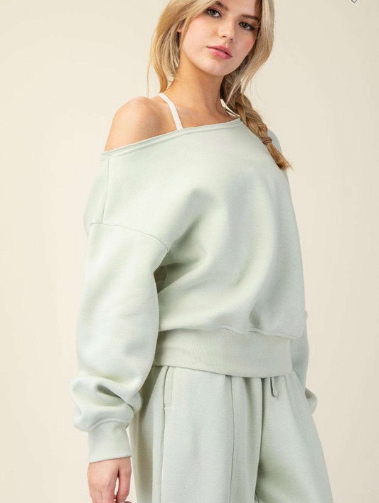 Terry Off Shoulder Fleece Top