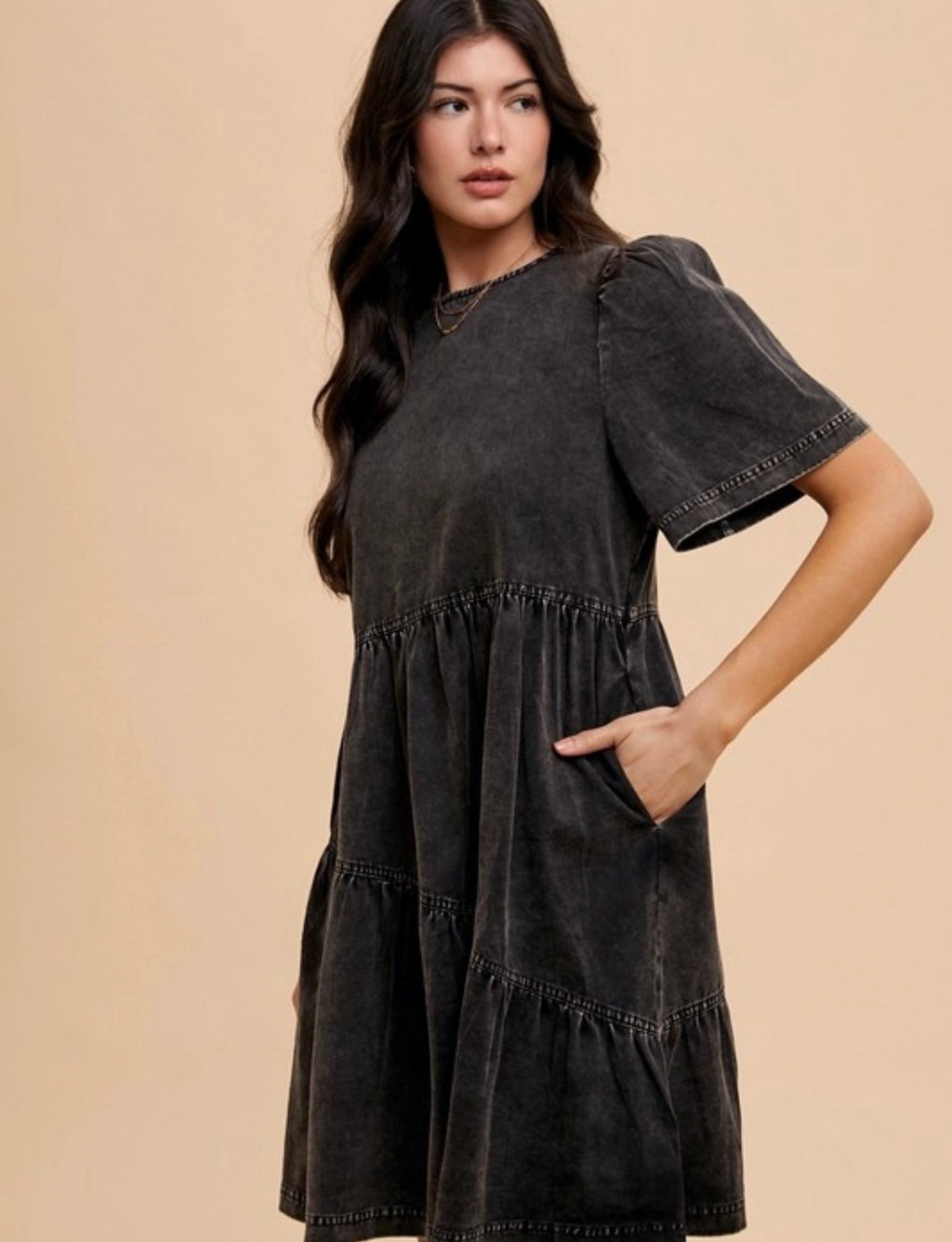 Mineral Wash Flutter Sleeve Denim Dress