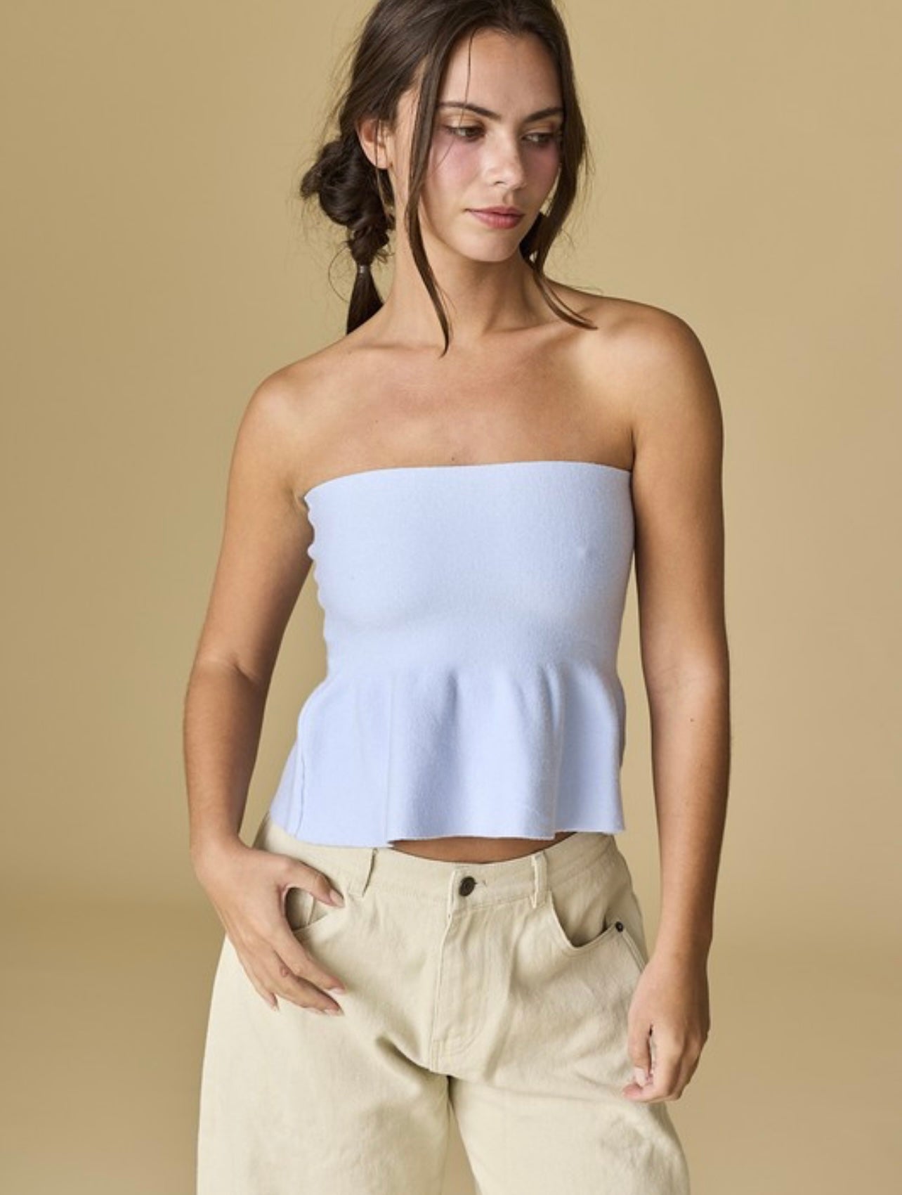 Strapless Knit Peplum Top