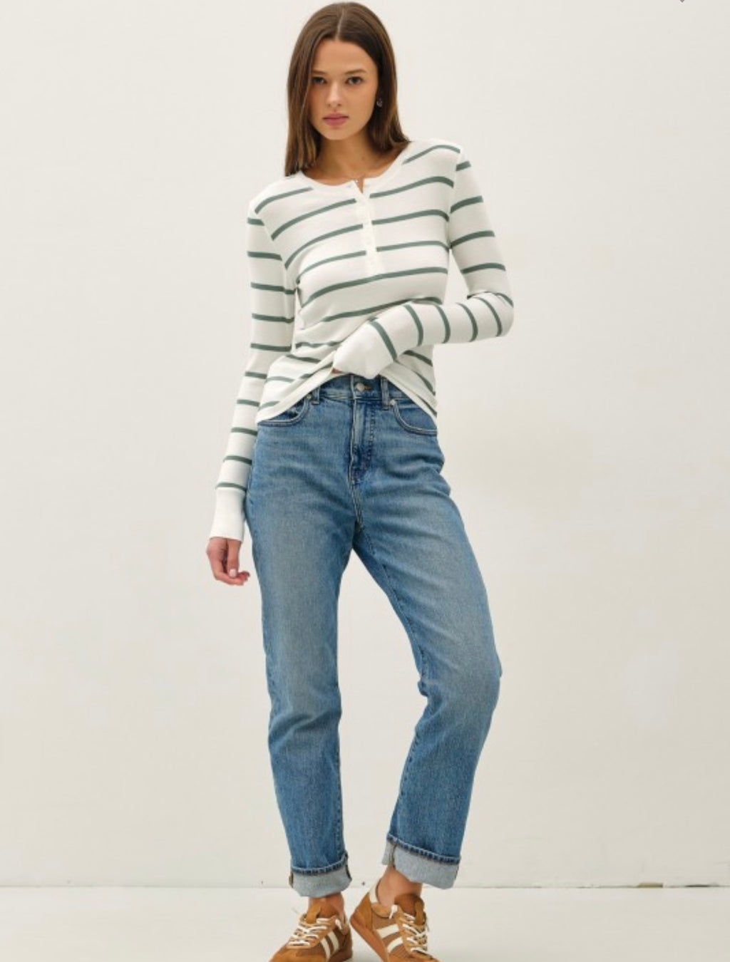 Ribbed Striped Henley Top