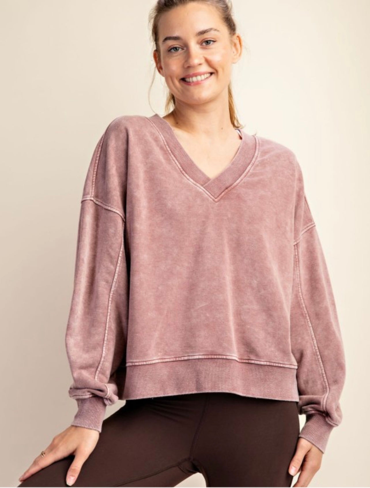 French Terry V Neck Crew