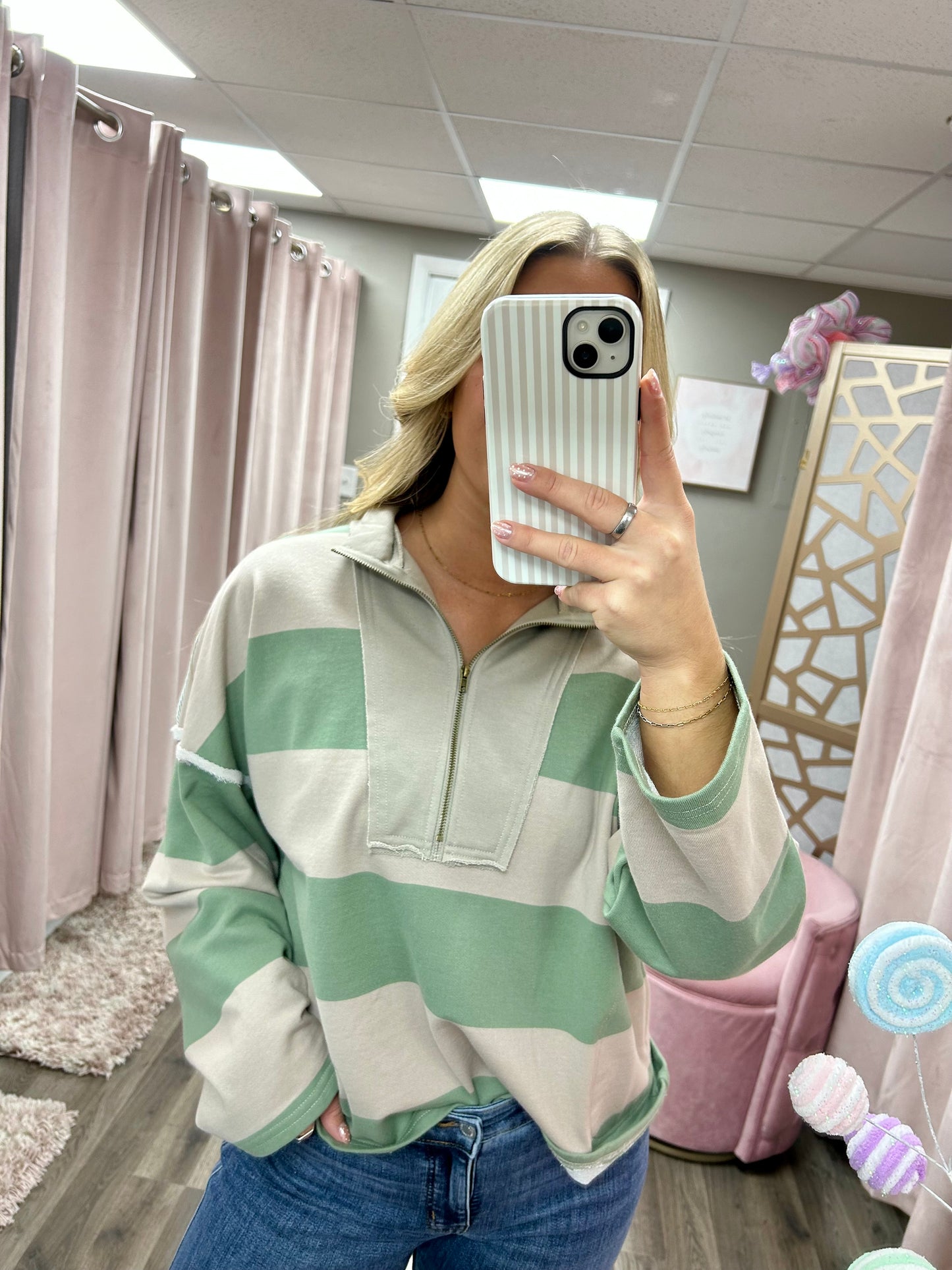 Stripe Top With Front Zip