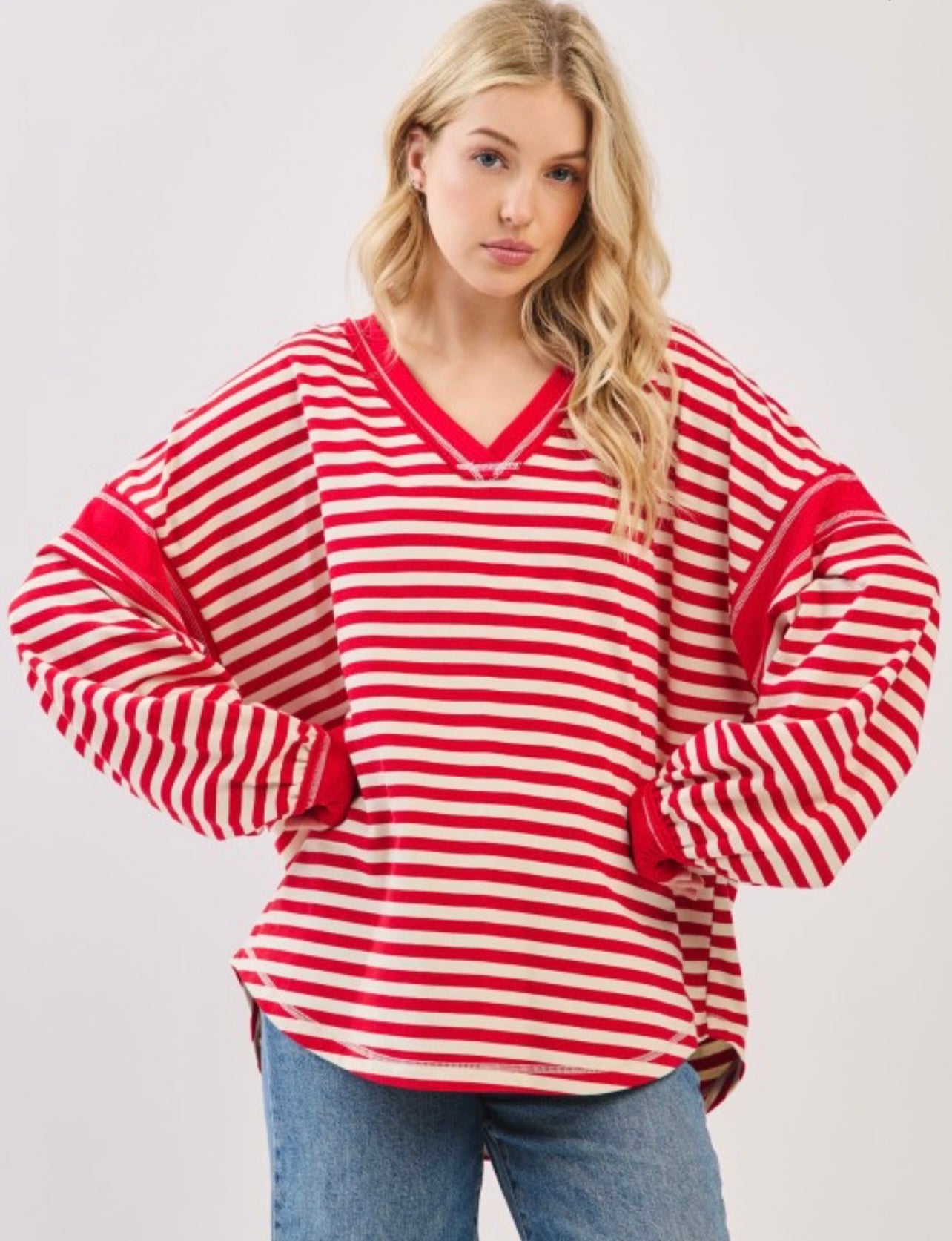 Striped Balloon Sleeve Knit Top