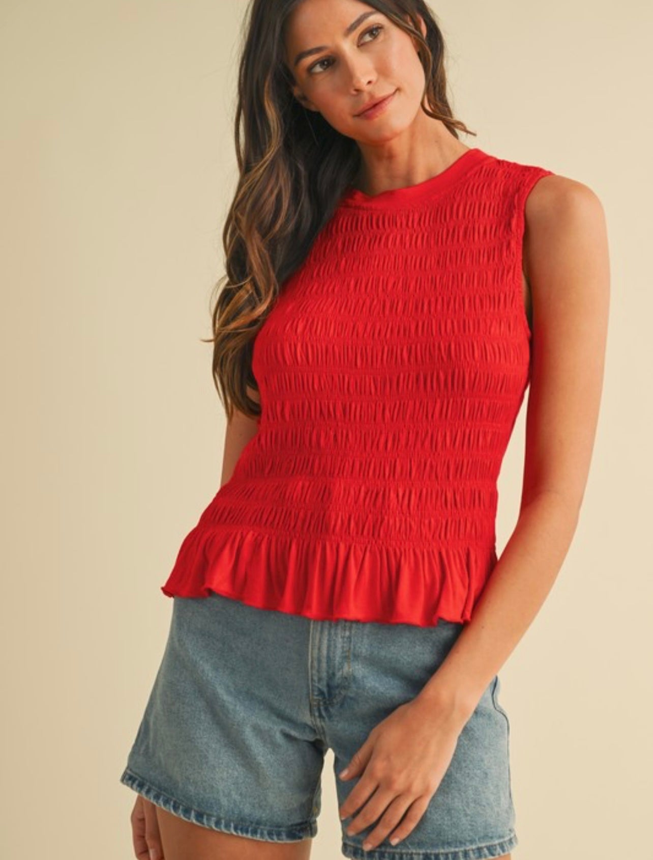 Smocked Ruffle Hem Knit Tank
