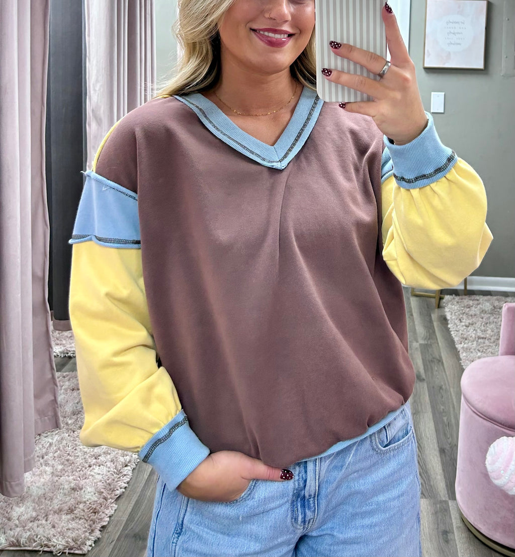 Mineral Wash Color Block Top