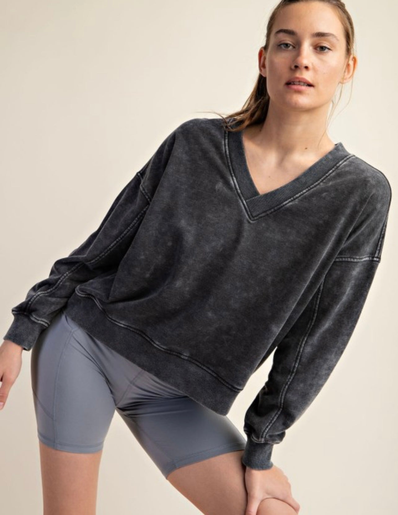 French Terry V Neck Crew