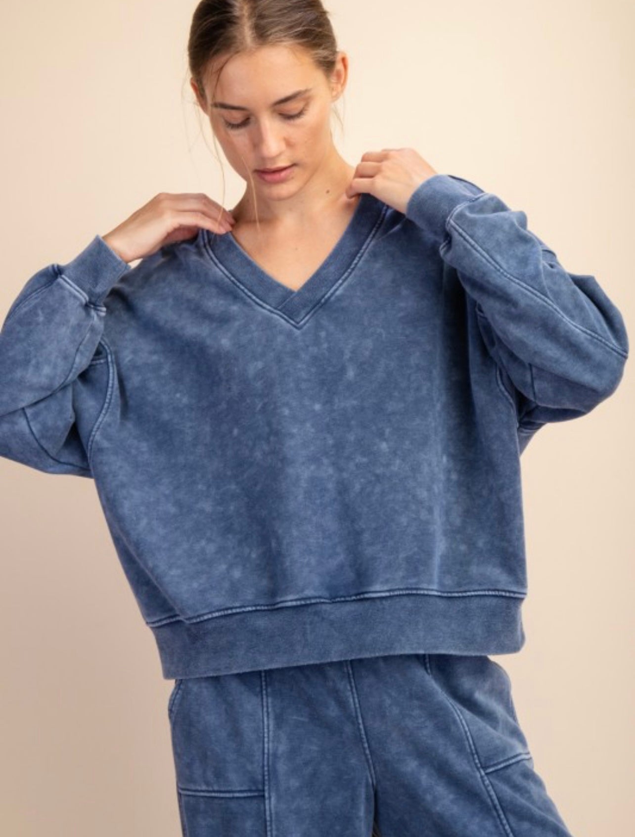 French Terry V Neck Crew