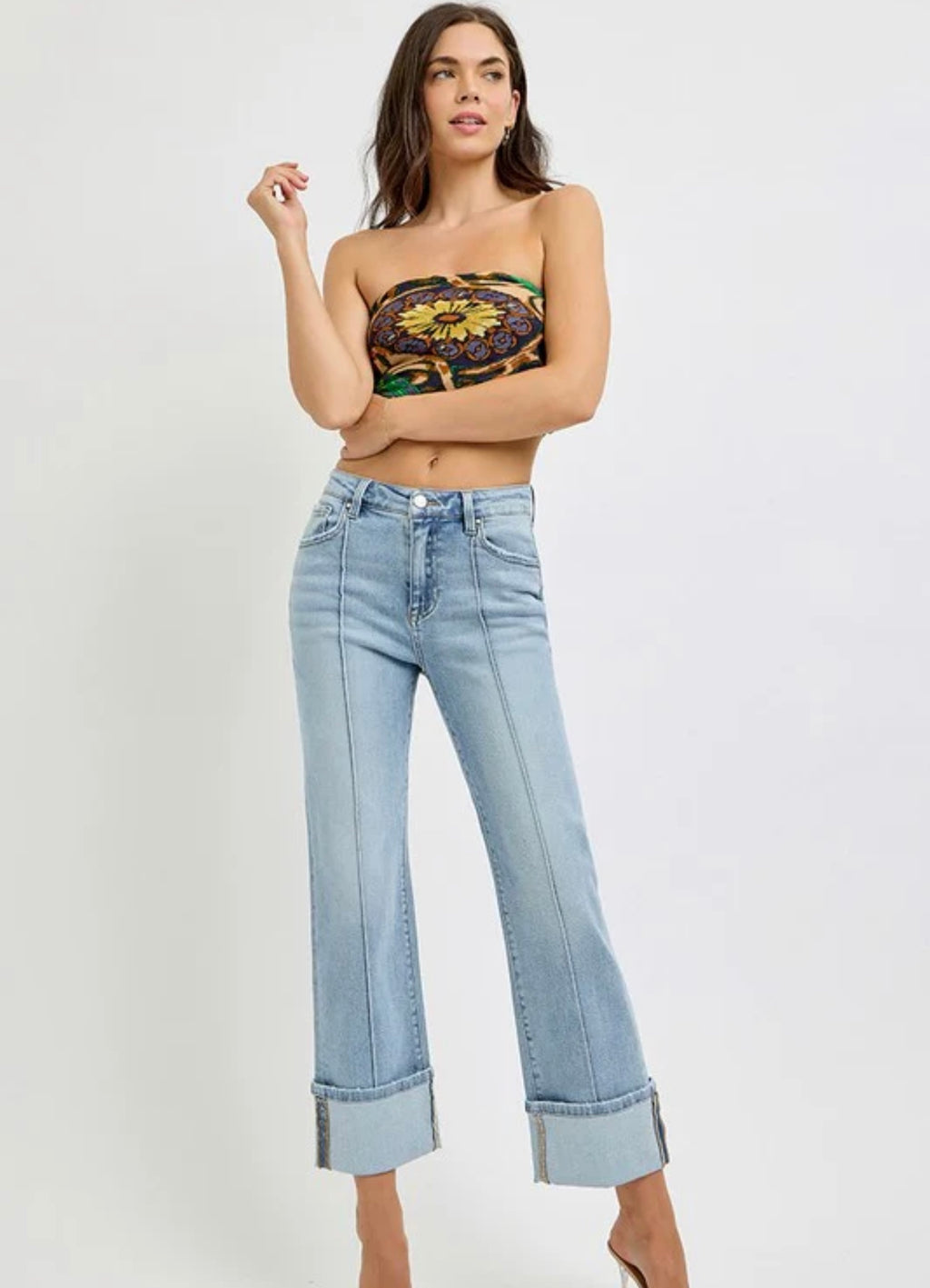 Risen High Rise Wide Ankle Cuffed Jean