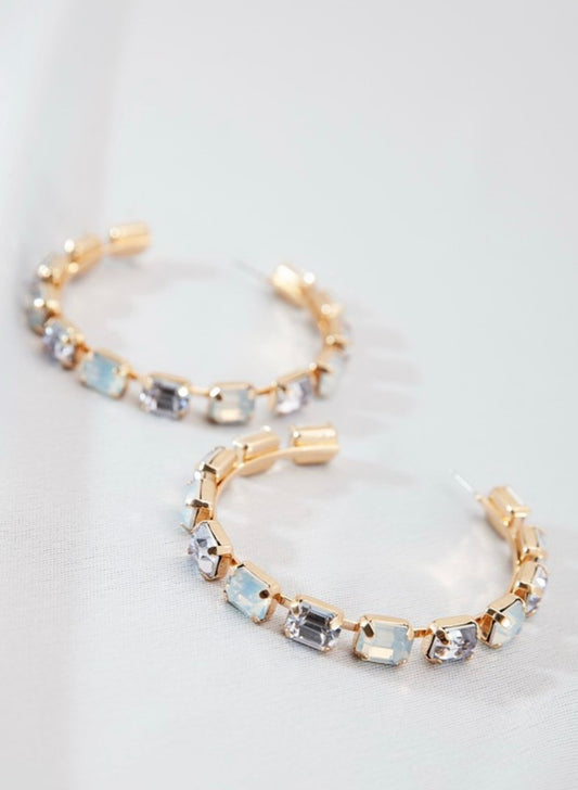 Rectangle Rhinestone Hoop Earrings