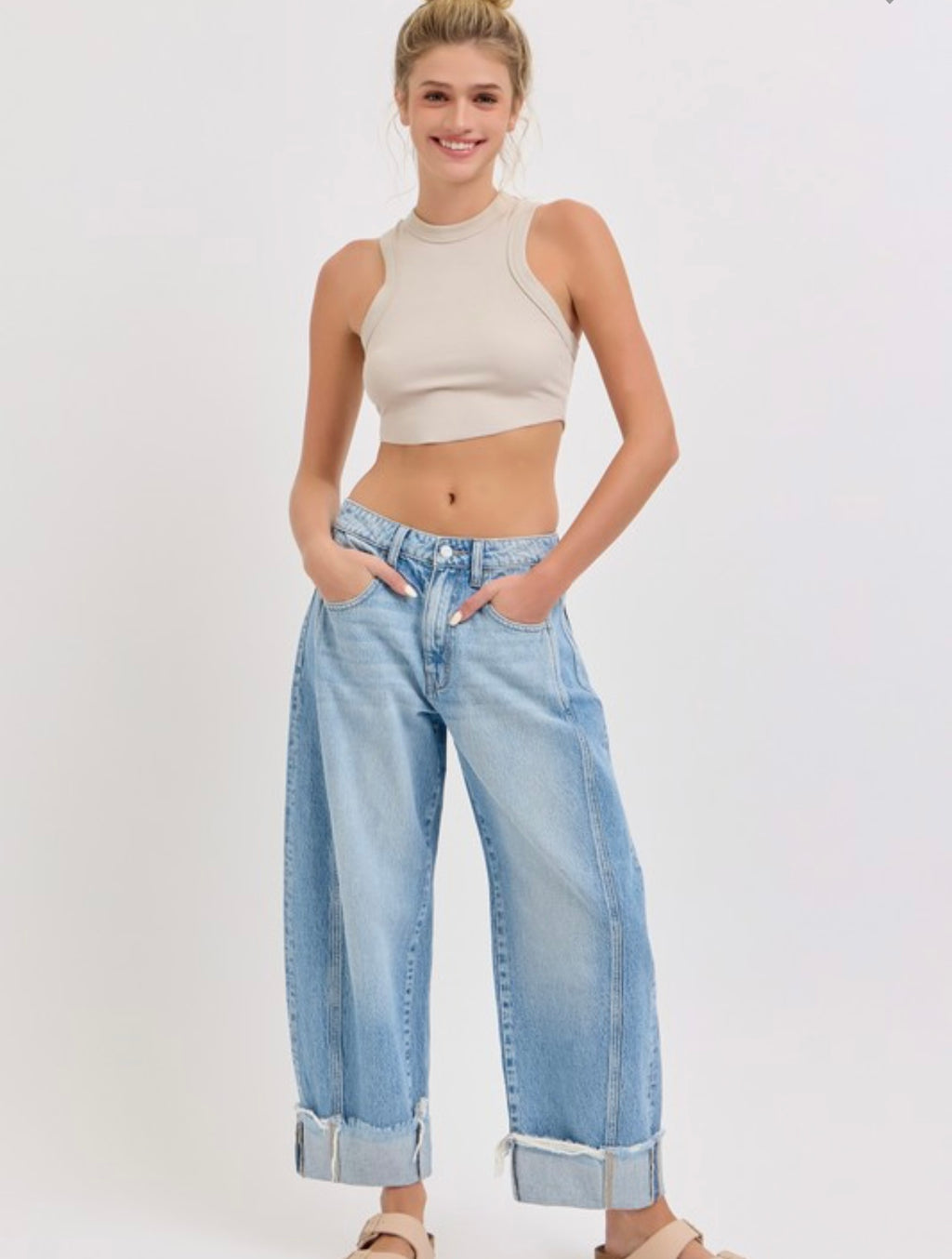Cello Mid Waisted Barrel Cuff Jean