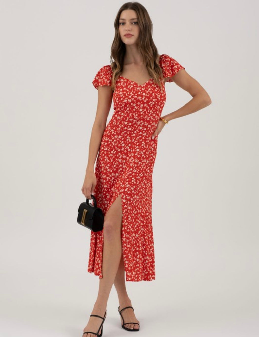 Short Sleeve Floral Midi Dress