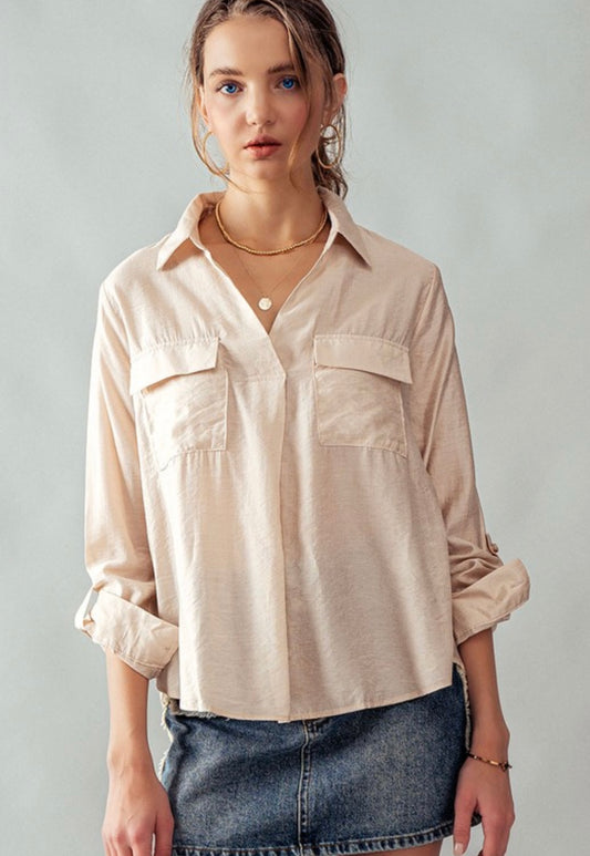 Notch See Through Blouse