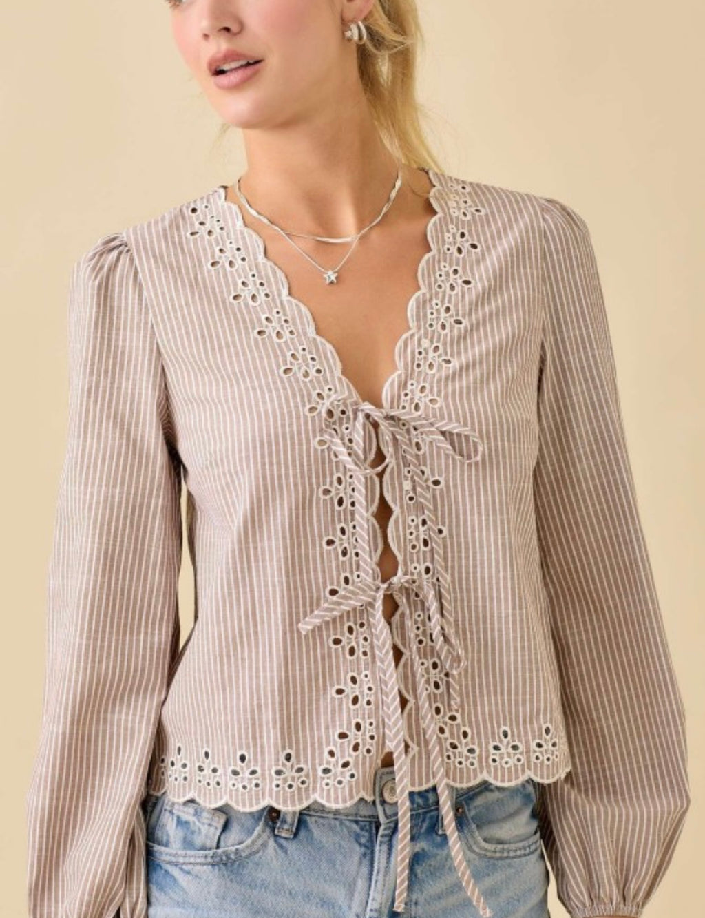 Embroidered Top with Front Tie
