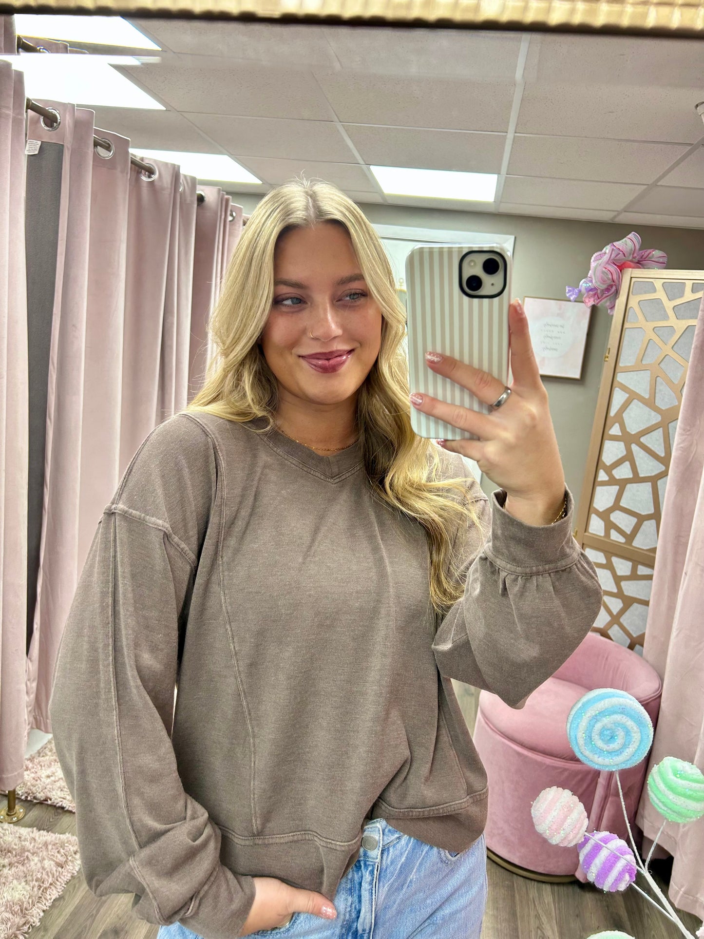 Mineral Washed V Neck Top