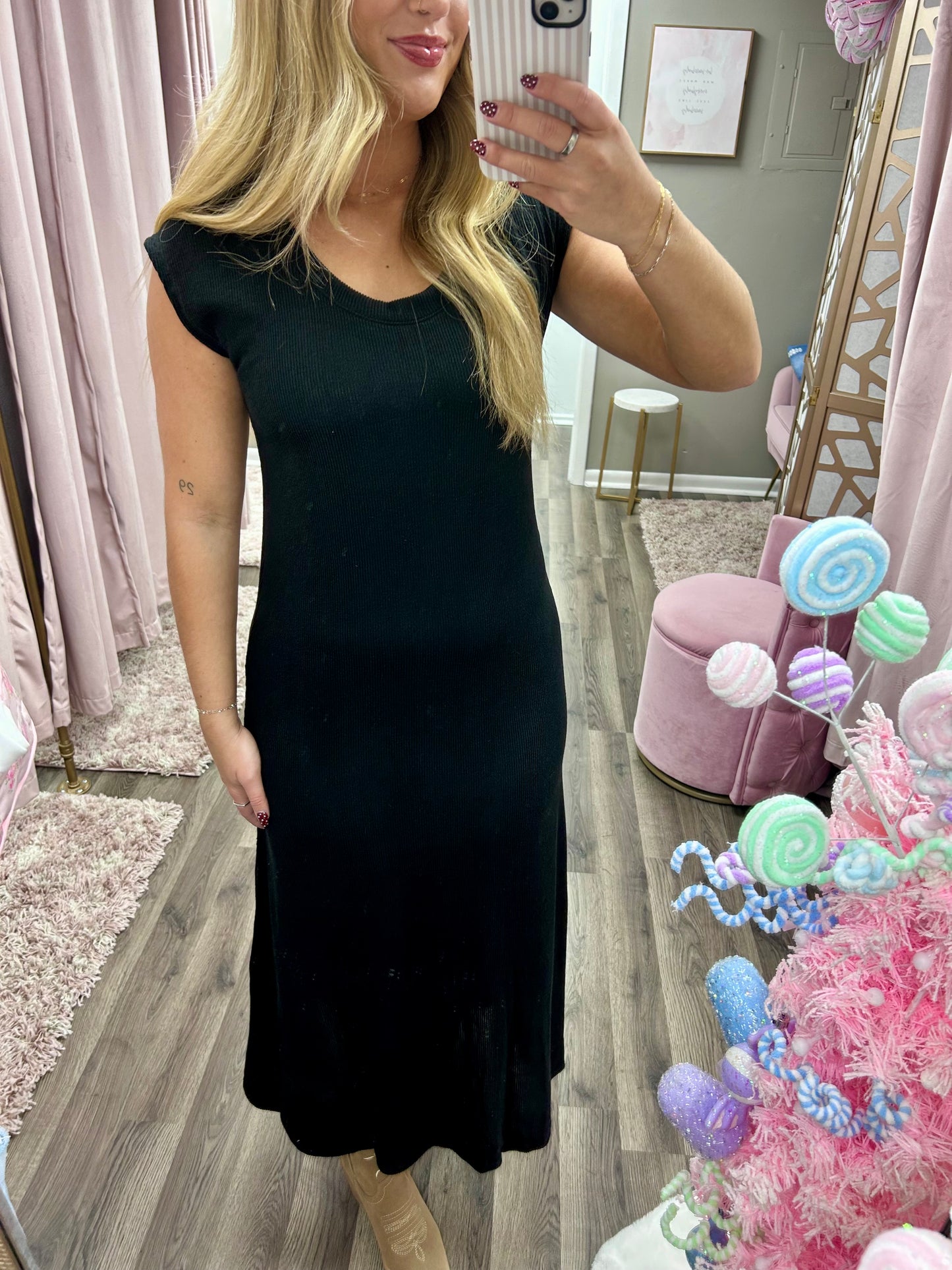 Ribbed Cap Sleeve Dress