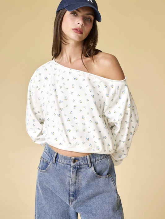 Floral Off Shoulder Cropped Sweatshirt