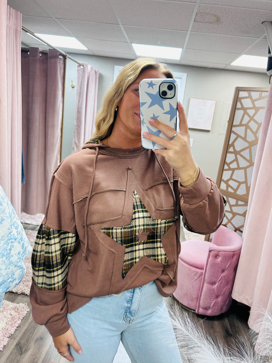 Plaid Mixed Hoodie Top