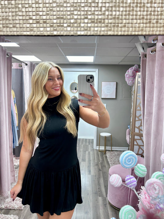 Mock Neck Mini Flare Dress