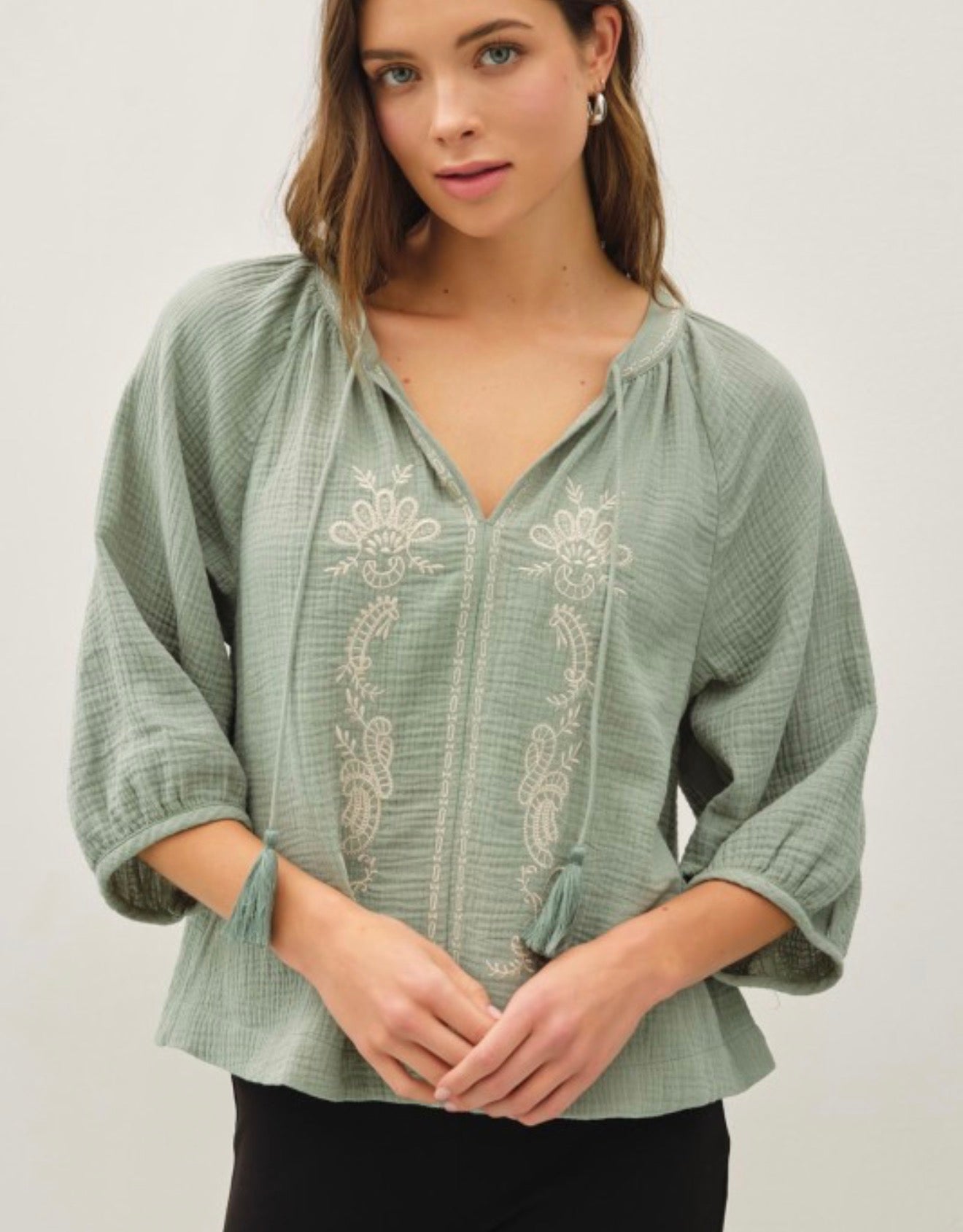 Embroidered Gauze Top