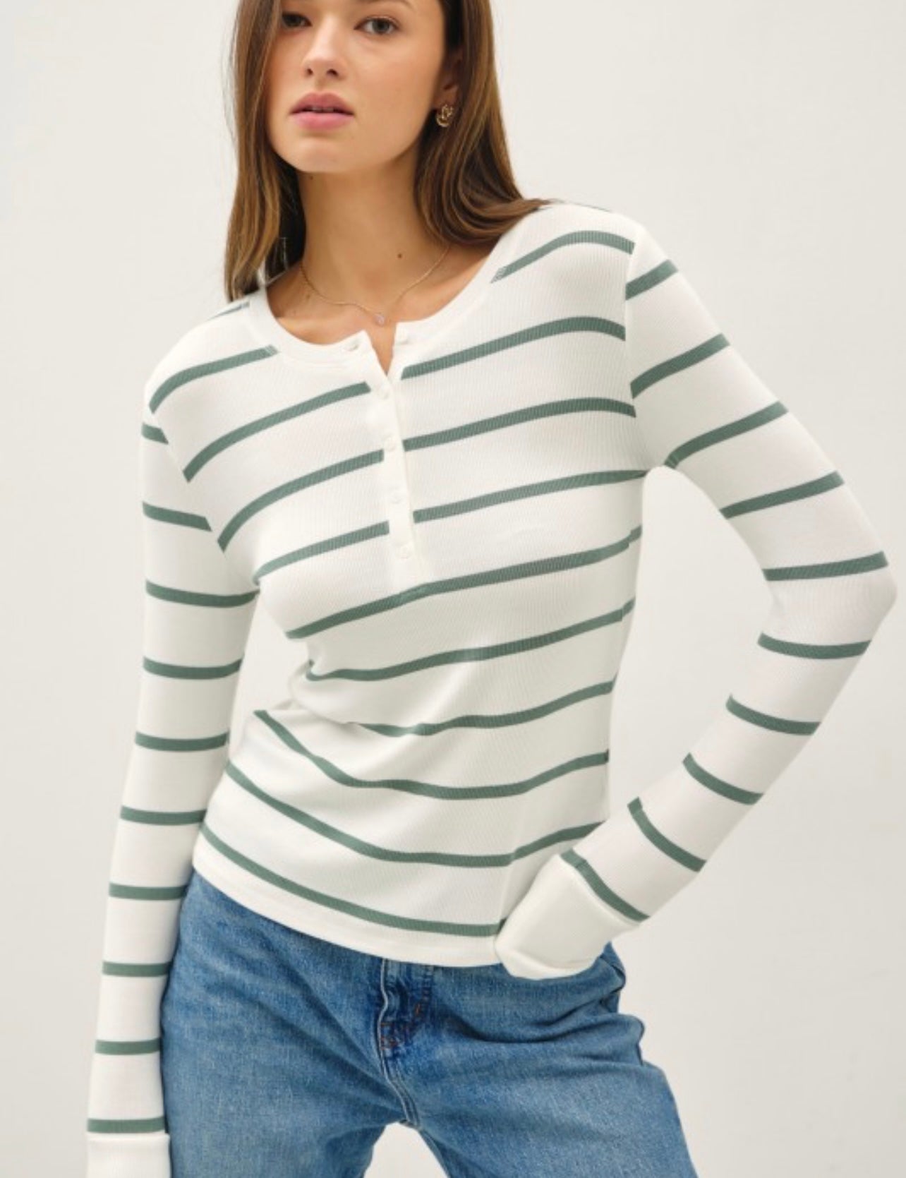Ribbed Striped Henley Top
