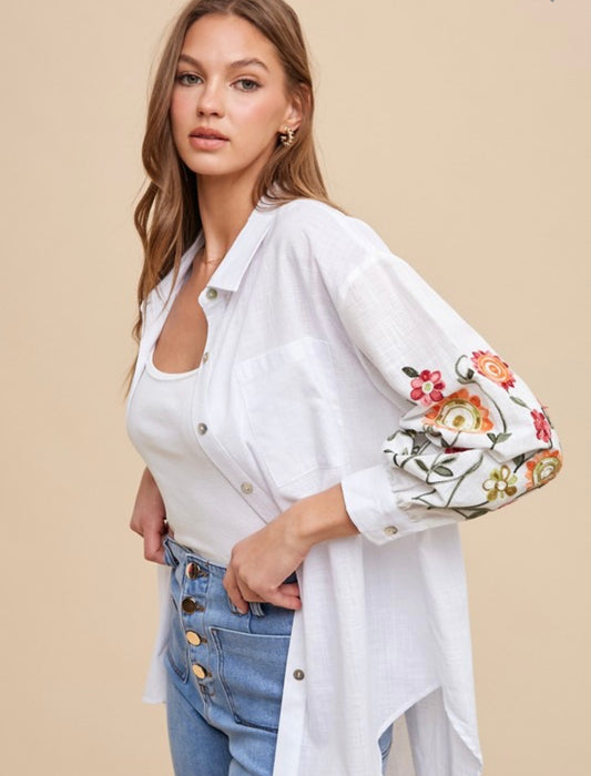 Embroidered Sleeve Loose Fit Top