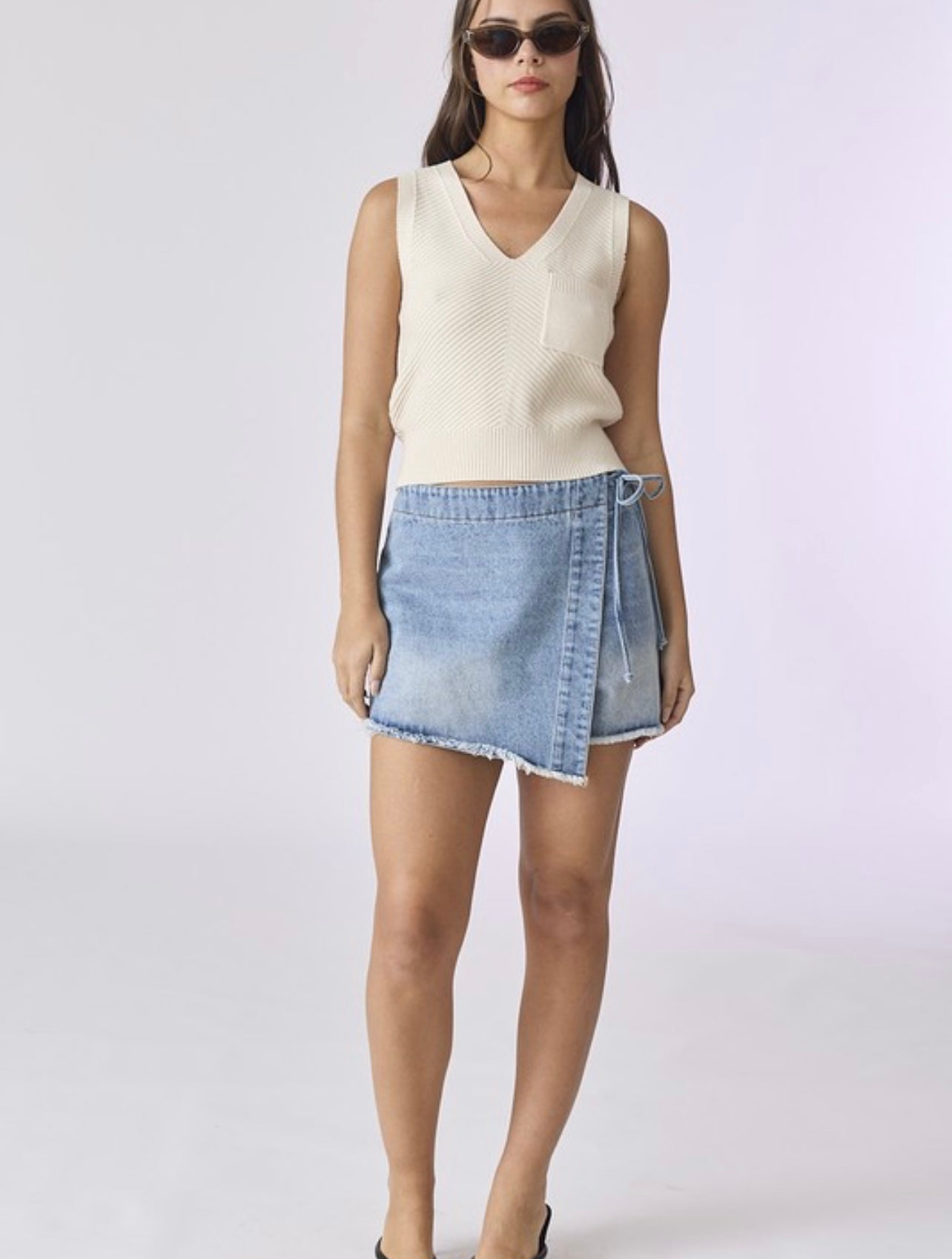 Side Tie Jean Skort