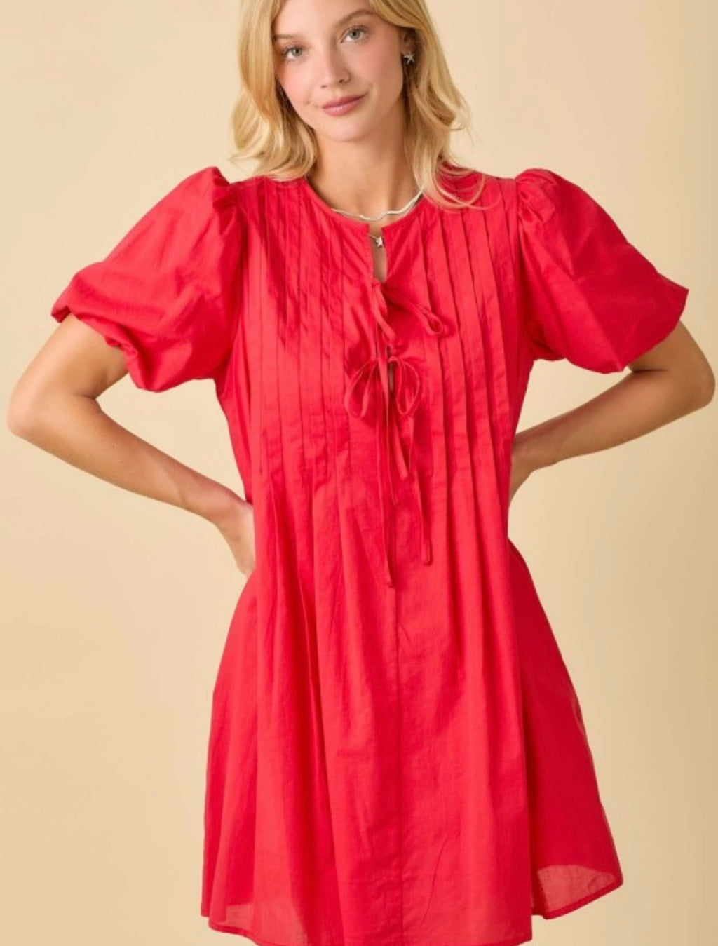 Pintuck Bubble Sleeve Mini Dress
