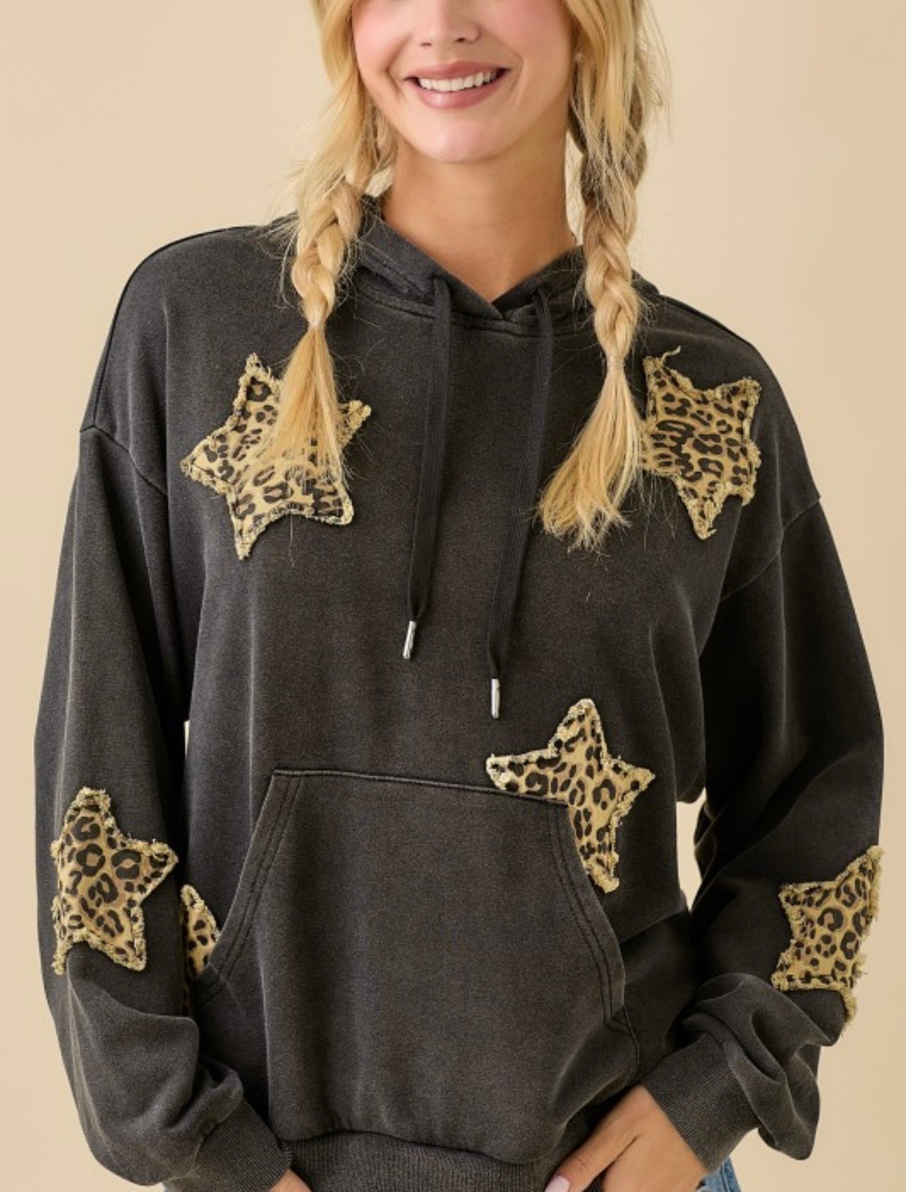 Washed Hoodie with Star Patches