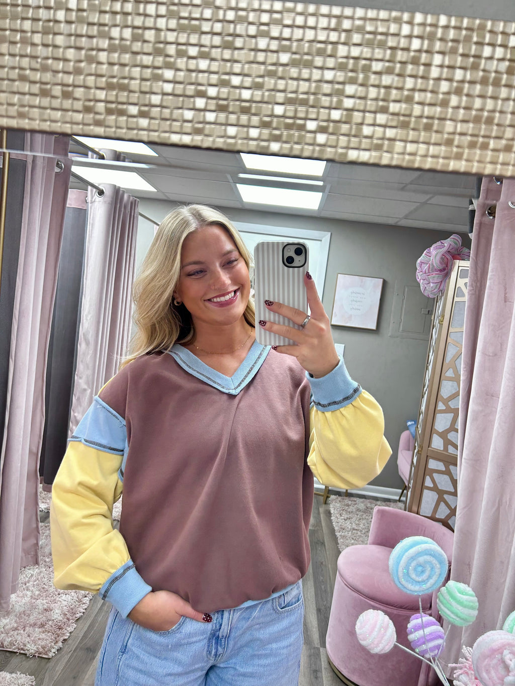 Mineral Wash Color Block Top