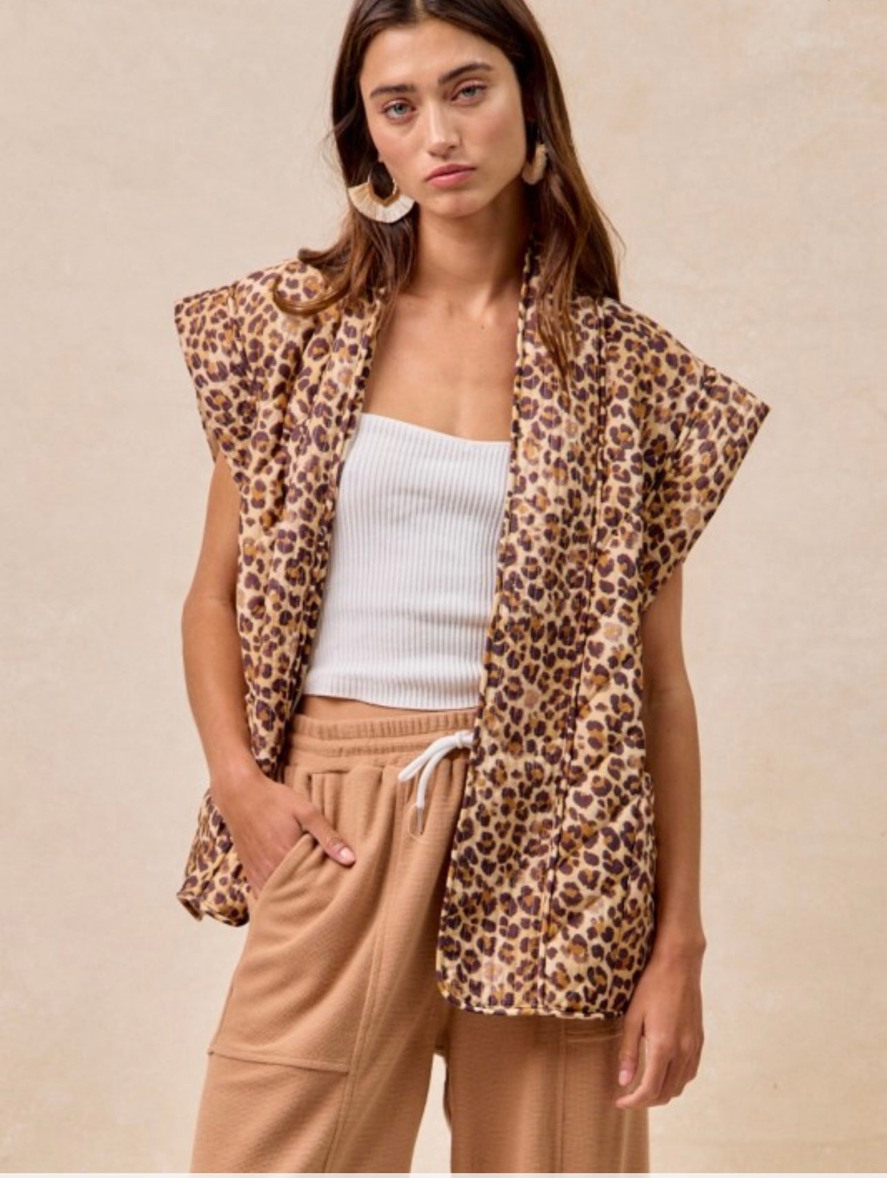 Leopard Printed Quilted Vest