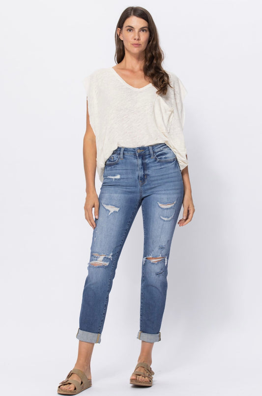 Judy Blue Destroyed Cuff Boyfriend Jean