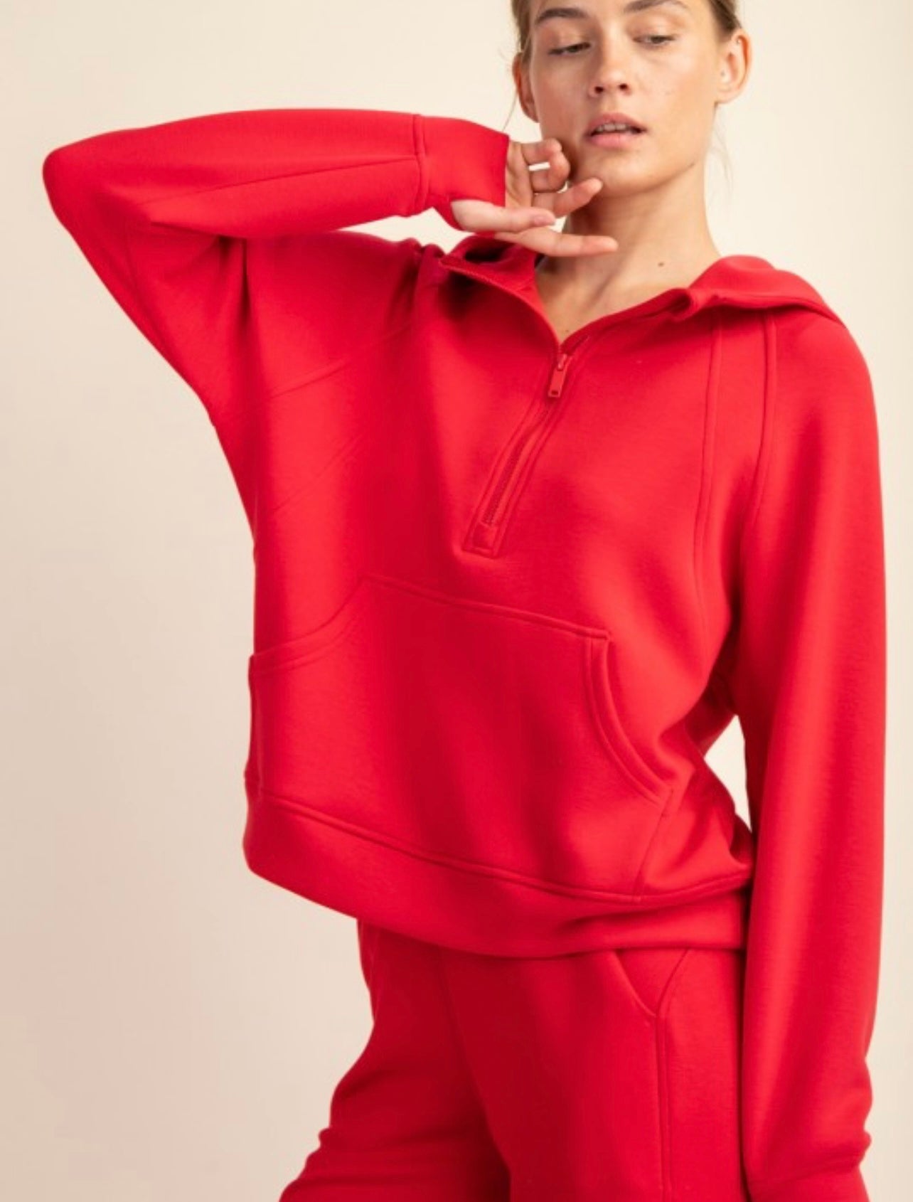 Poly Span Quarter Zip Hoodie Jacket