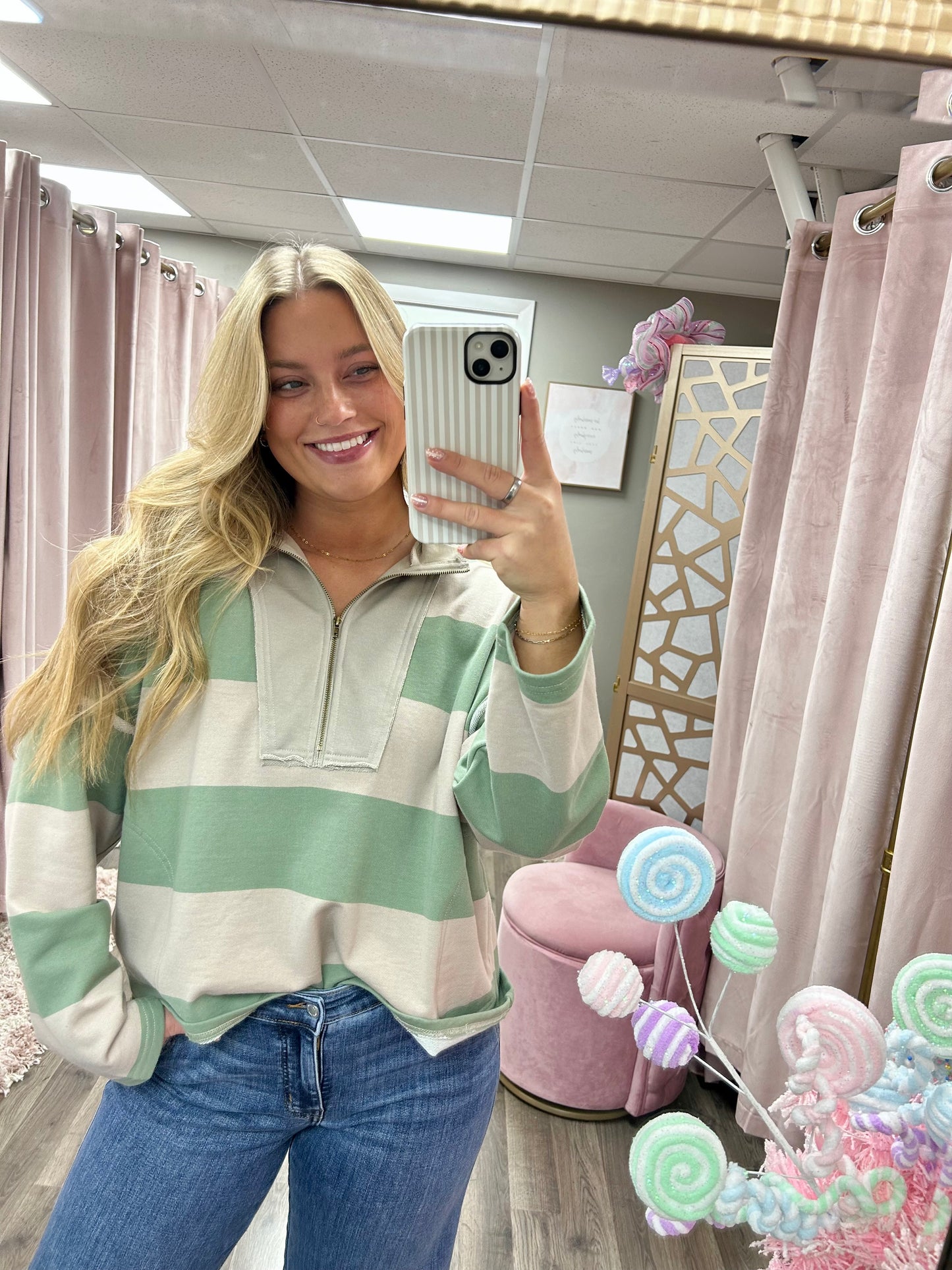 Stripe Top With Front Zip