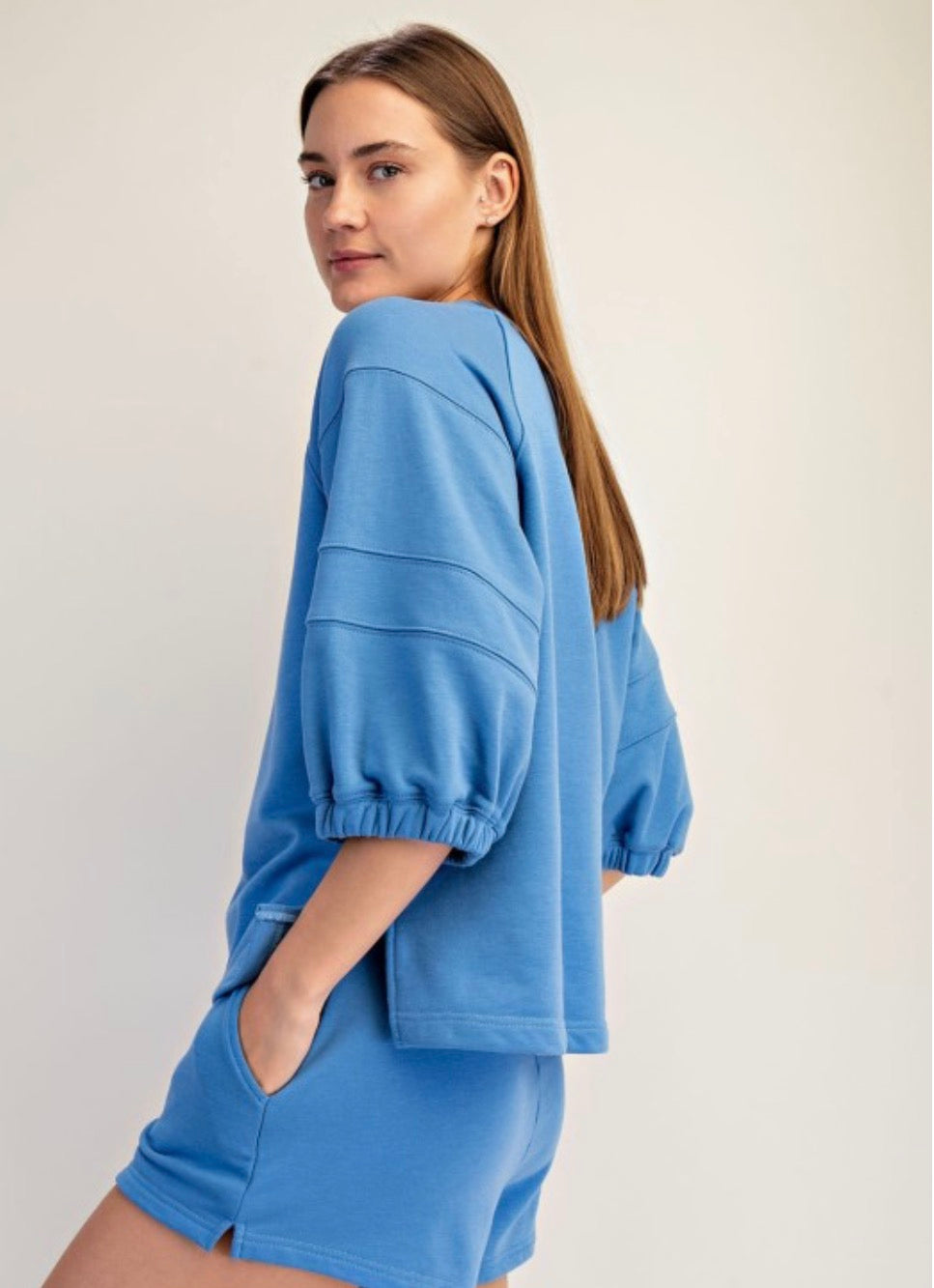 French Terry Bubbled Sleeve Top