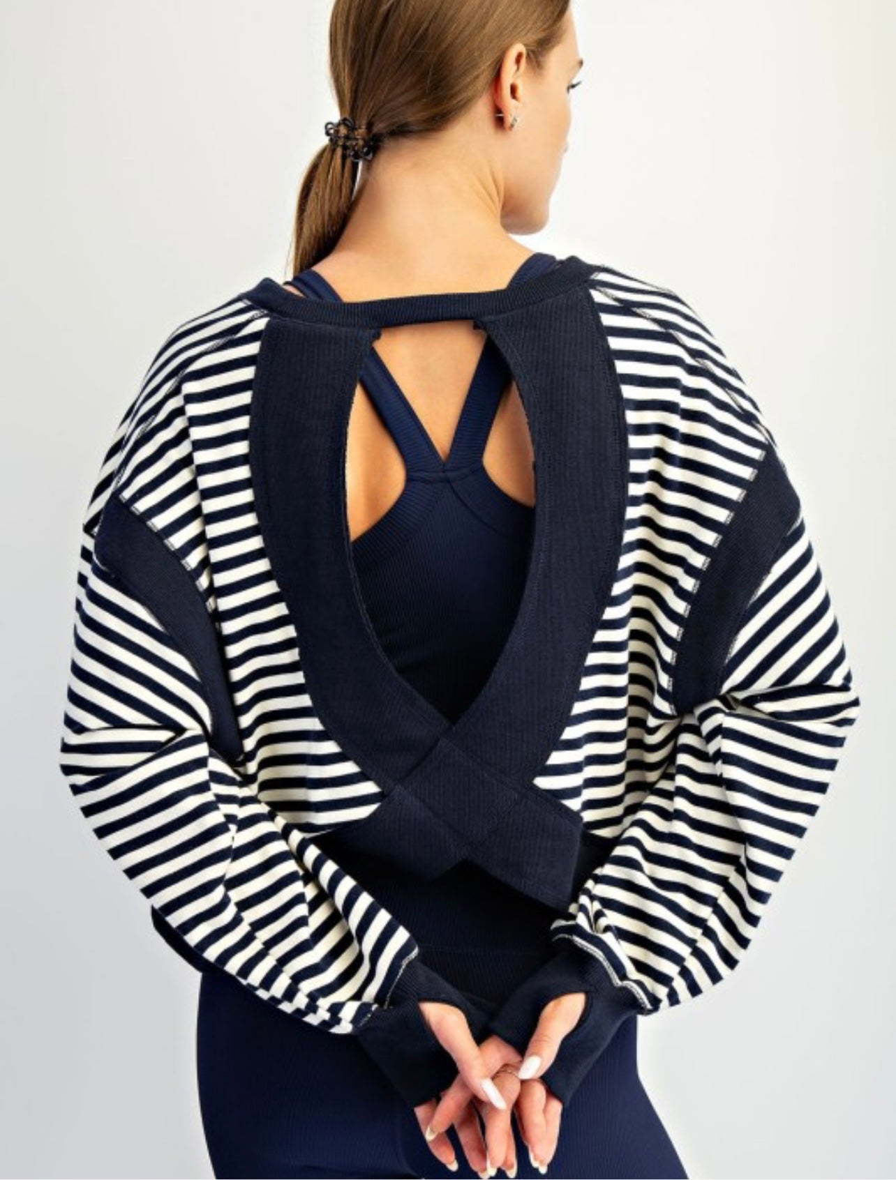 Striped Open Back Long Sleeve