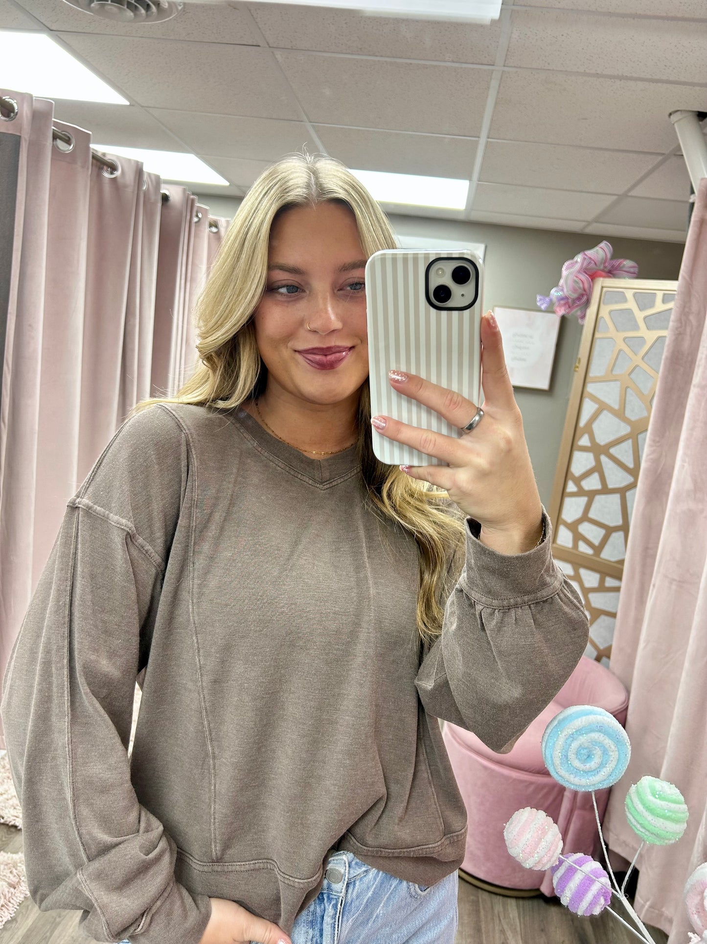 Mineral Washed V Neck Top