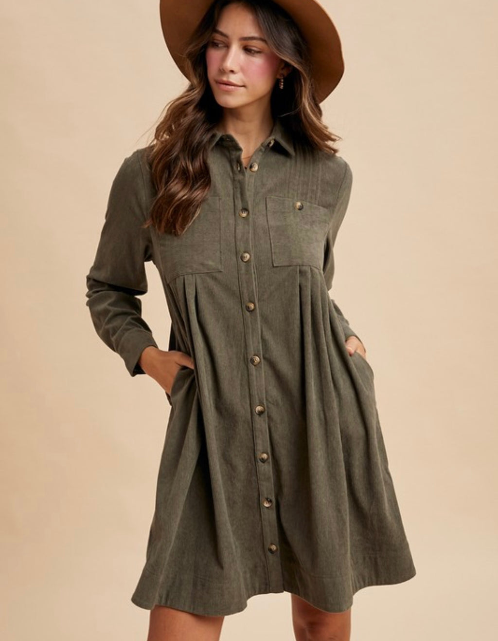 Corduroy Pintuck Mini Dress