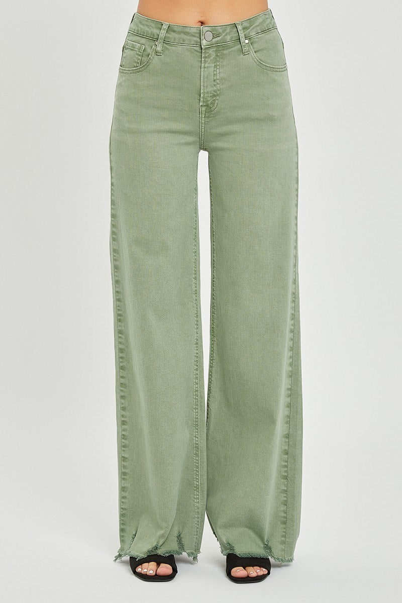 Risen High Rise Fray Wide Leg Jean