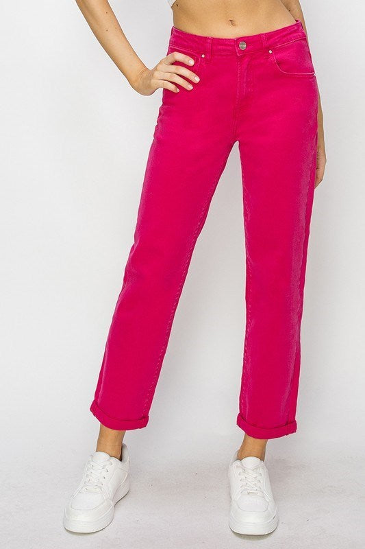 Risen Fuchsia Cuff Boyfriend Jeans