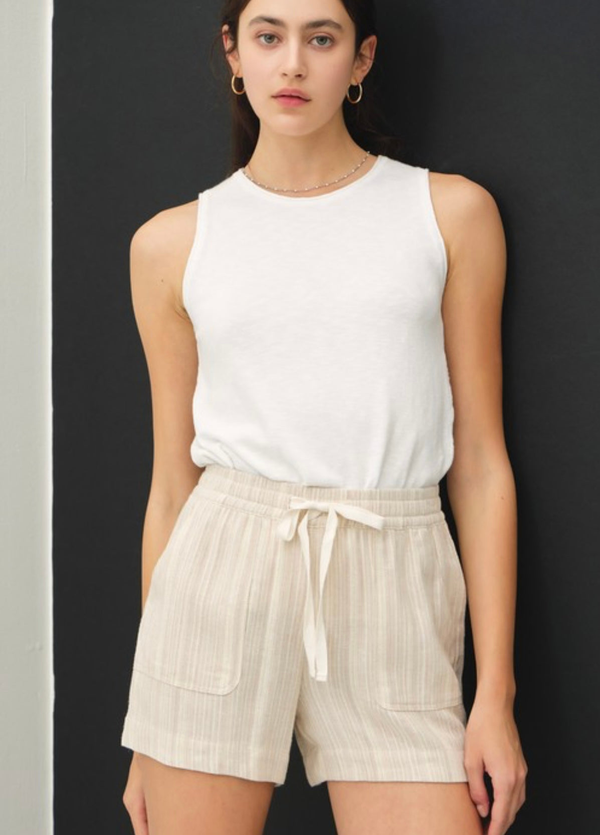 Linen Blend Stripe Pull on Short