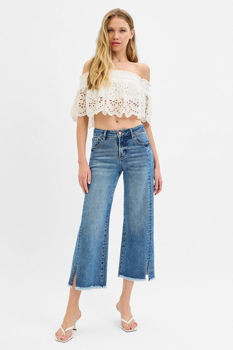 Risen Crop Wide Jean w/ Slit