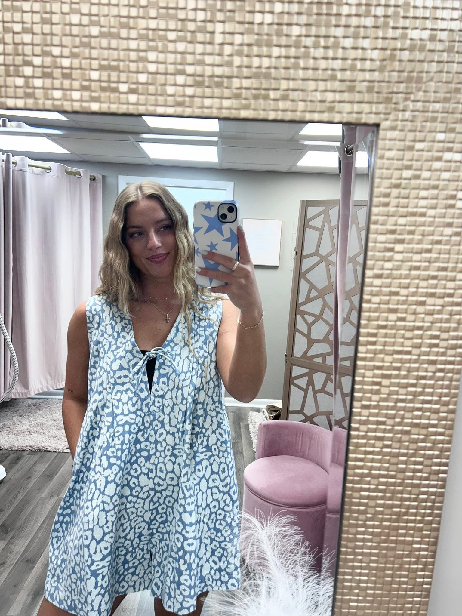 Leopard Washed Denim Romper