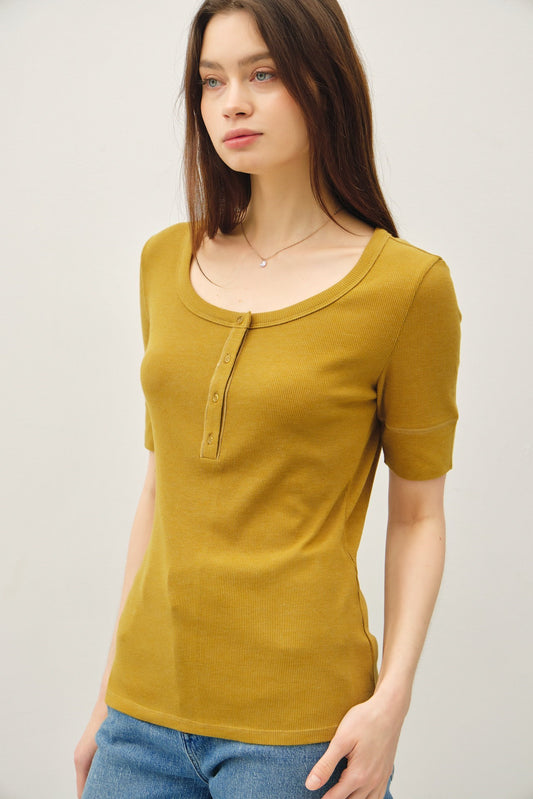 Ribbed Cotton Short Sleeve Top
