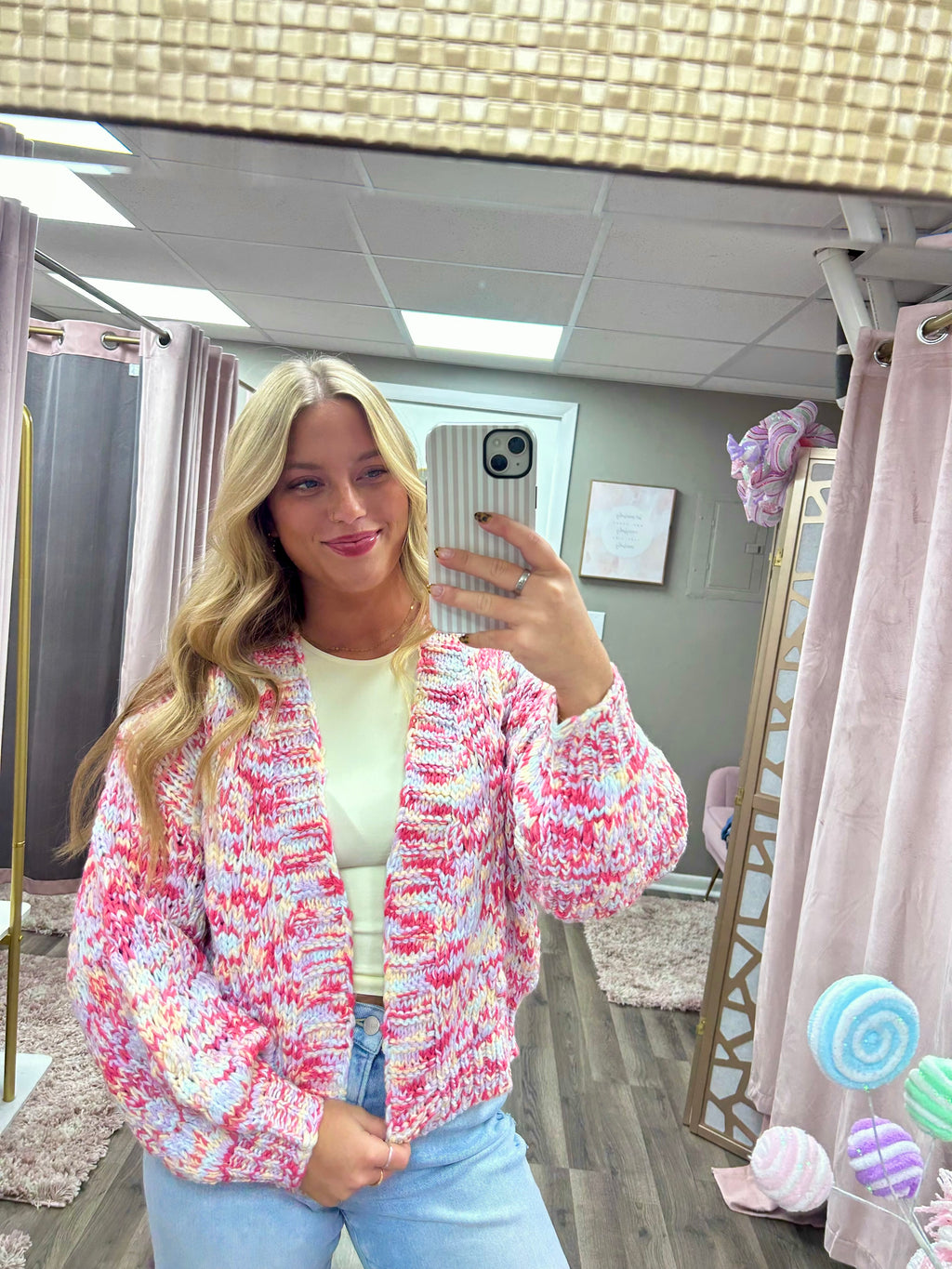 Multi Color Open Front Cardigan