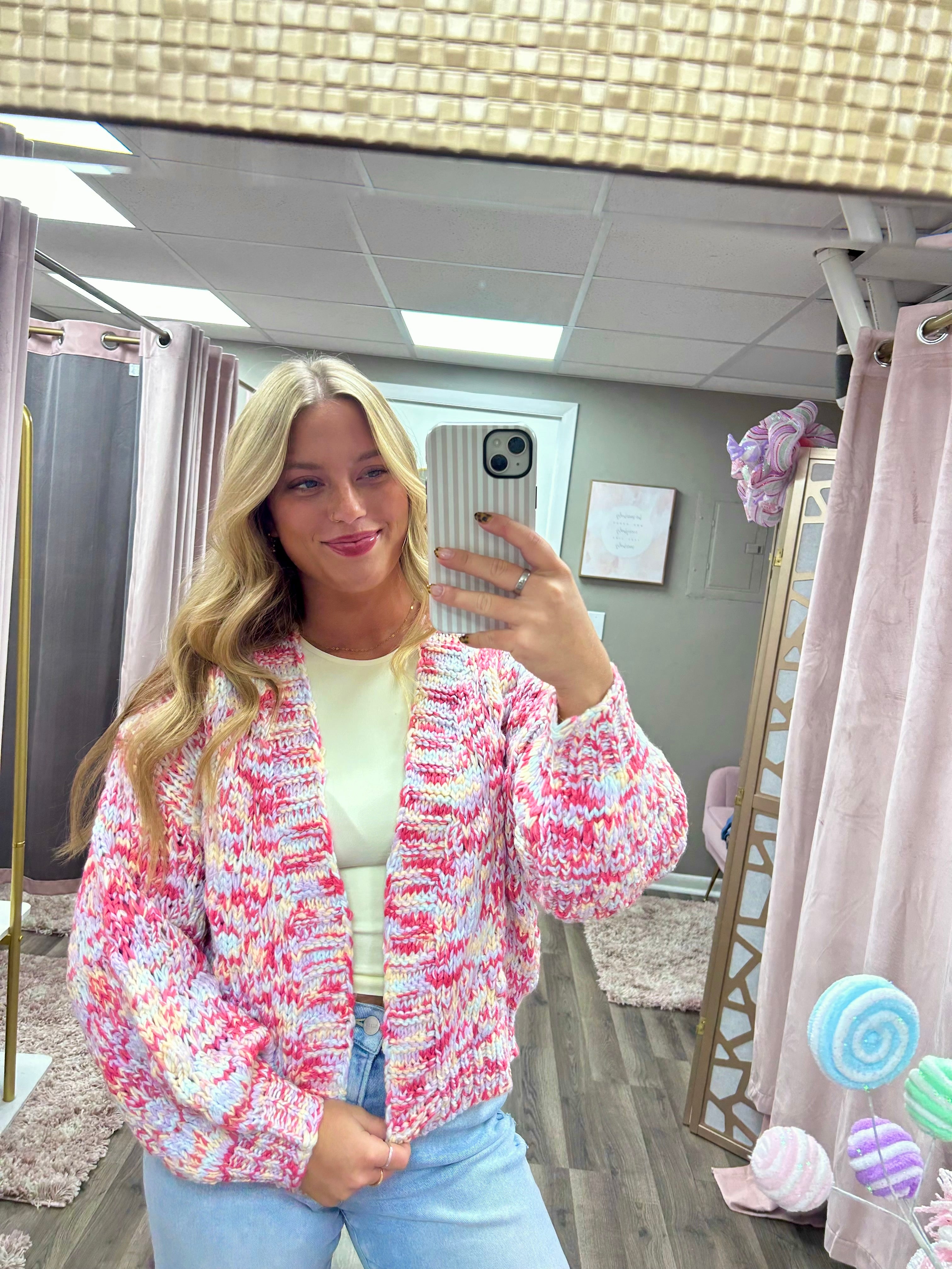 Multi Color Open Front Cardigan