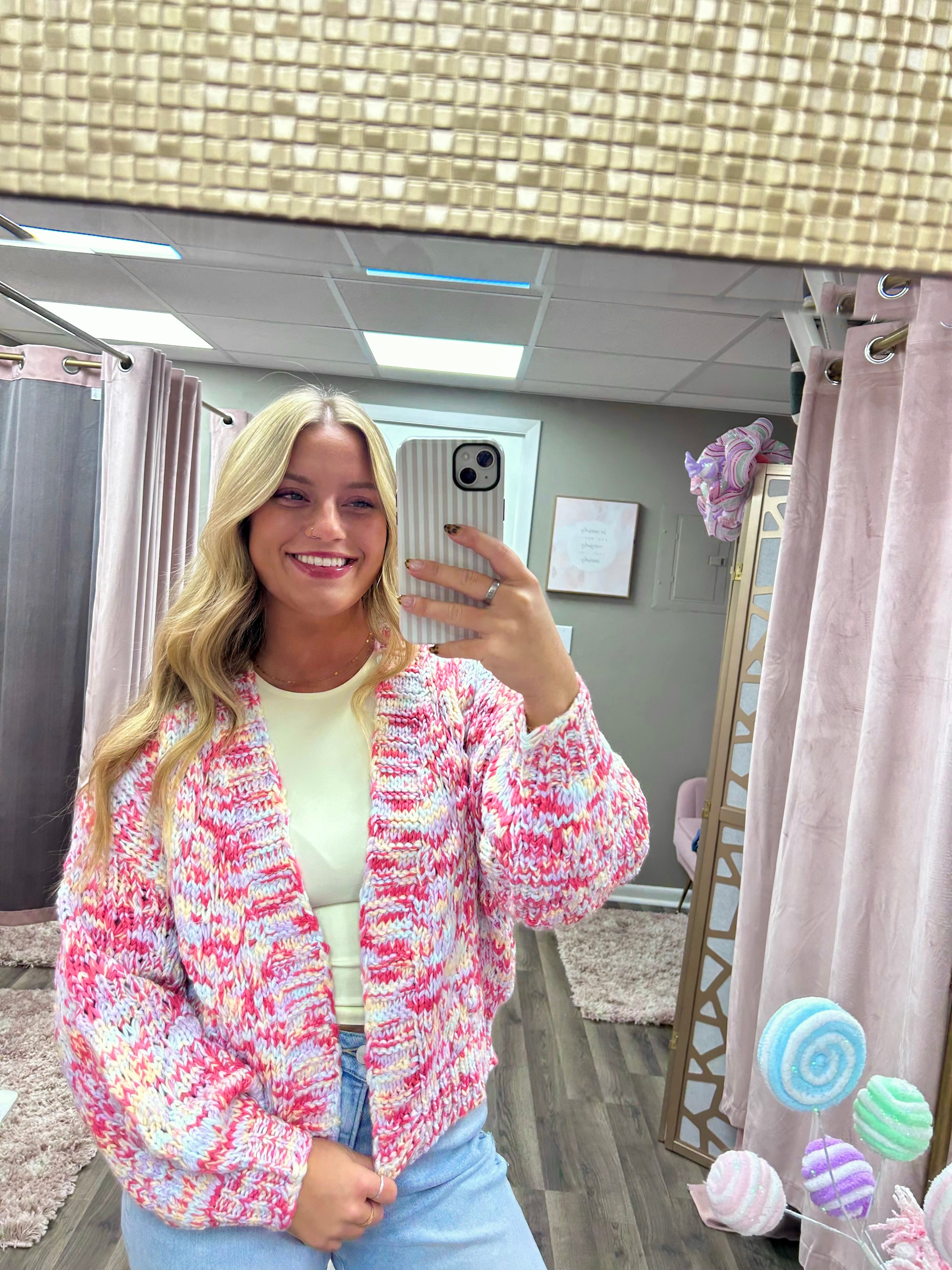 Multi Color Open Front Cardigan