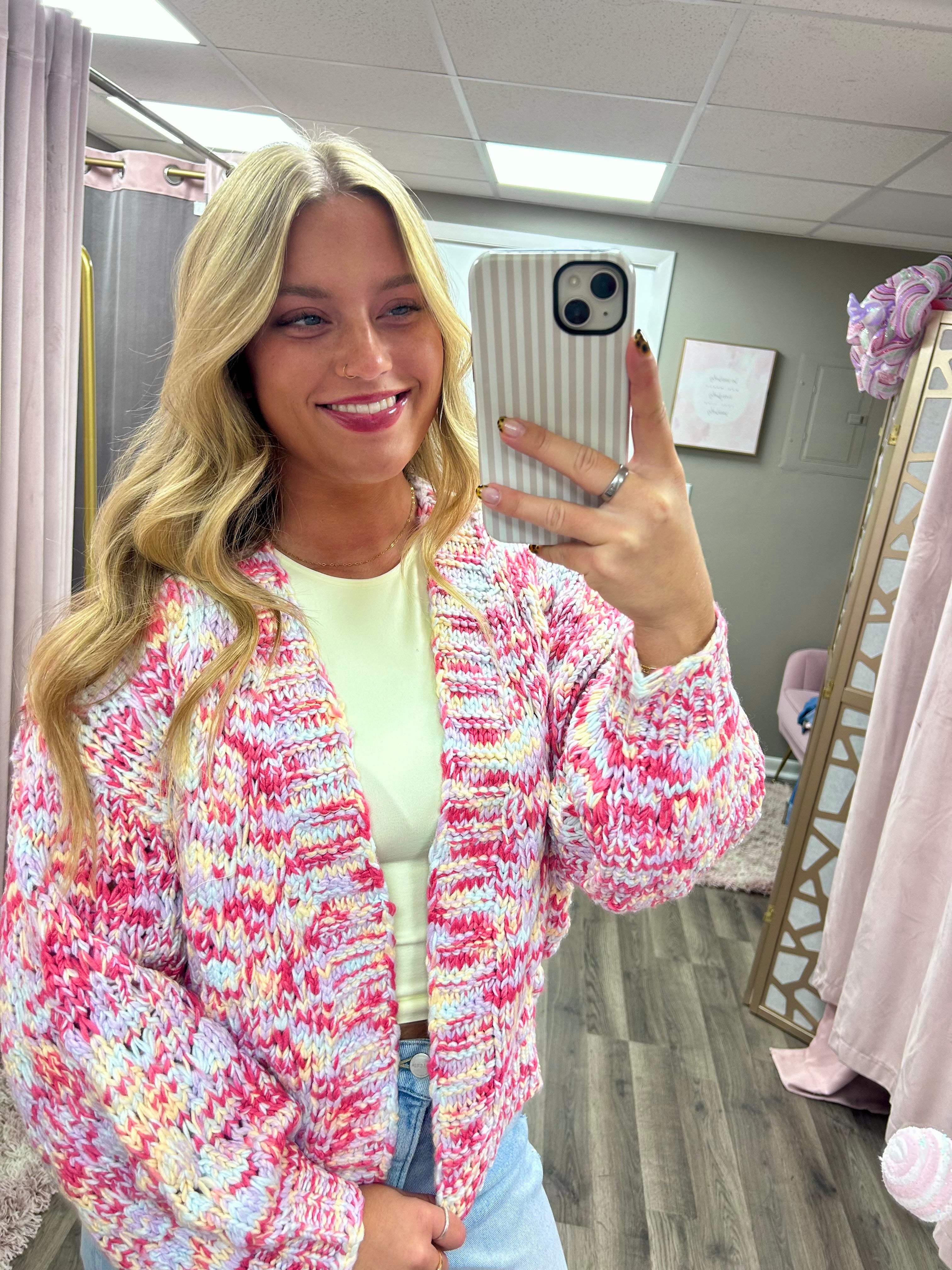 Multi Color Open Front Cardigan