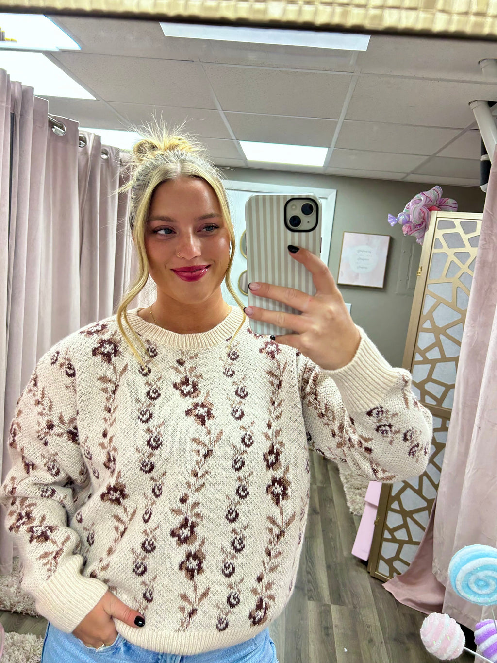 Floral Print Cozy Sweater