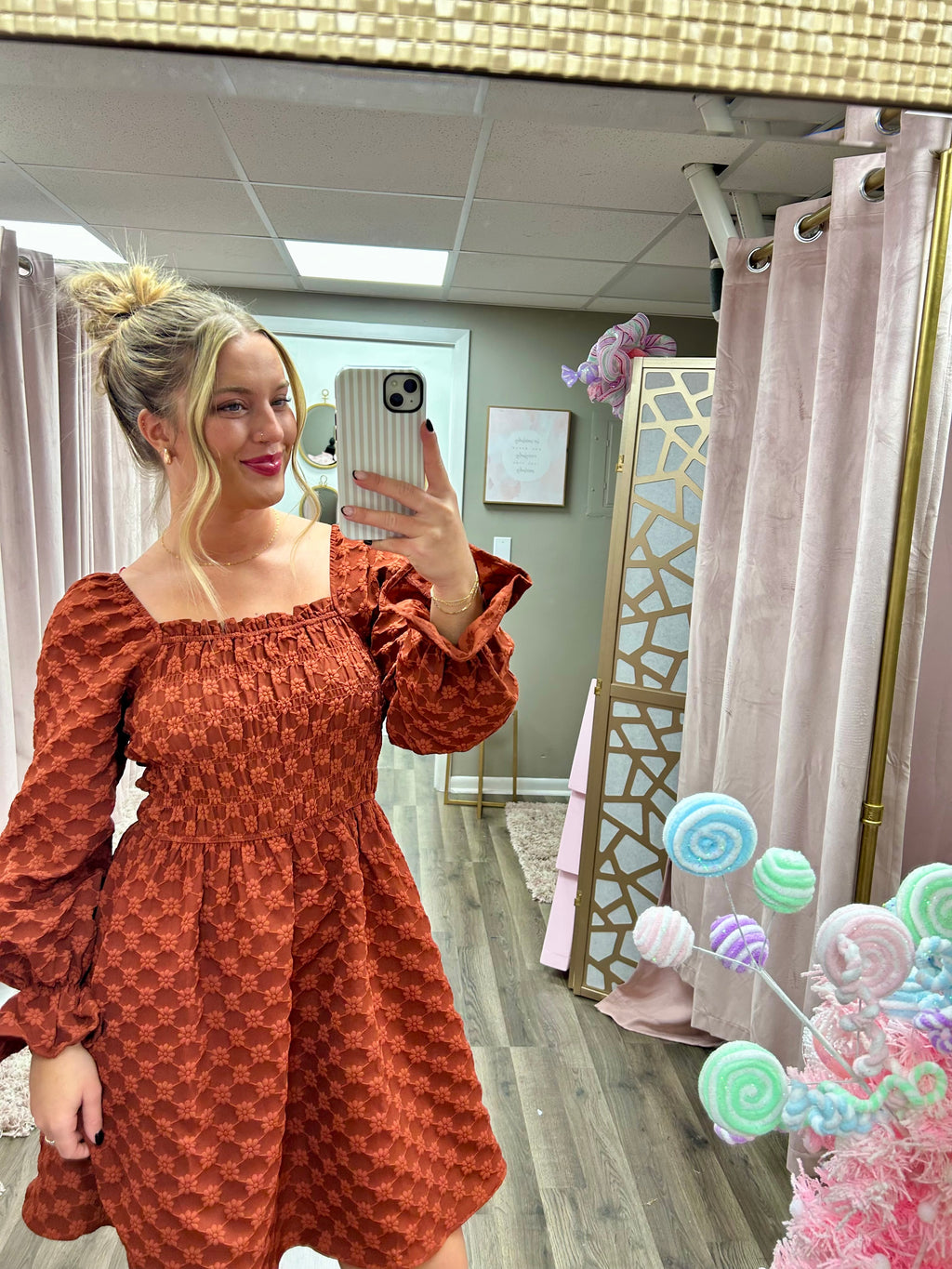 Texture Smocking Mini Dress